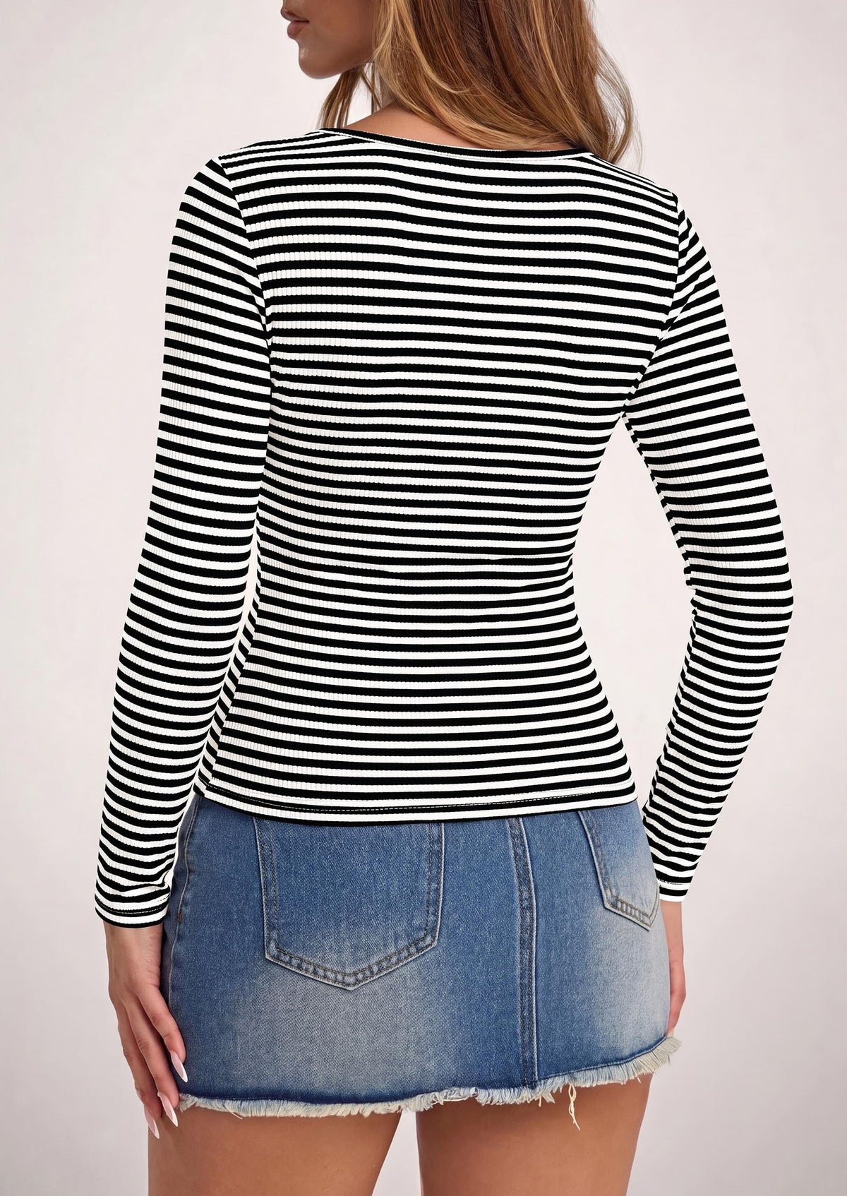 PRETTYGARDEN Long Sleeve Striped Shirts for Women Soft Ribbed Knit ,Y2k Tshirt,Slim Fit Layering,Cute Tops,Basic Tee,Business Casual Outfits,Spring Fall Trendy Clothes