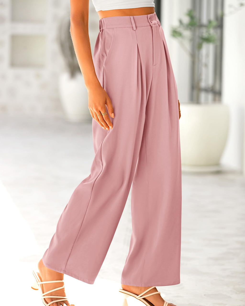 FreshPretty Women High Waist Palazzo Pants Fall Casual Wide Leg Trousers Loose Work Office Business Suit Pant Pockets