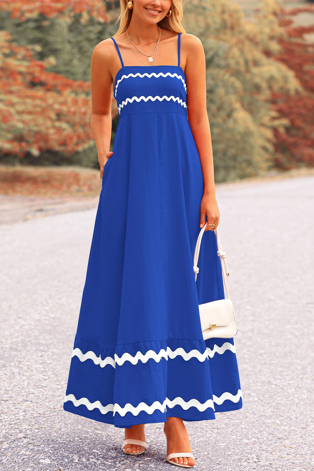 PRETTYGARDEN Women's Summer Flowy Maxi Dress Casual Sleeveless Spaghetti Strap Ruffle Beach Long Dresses