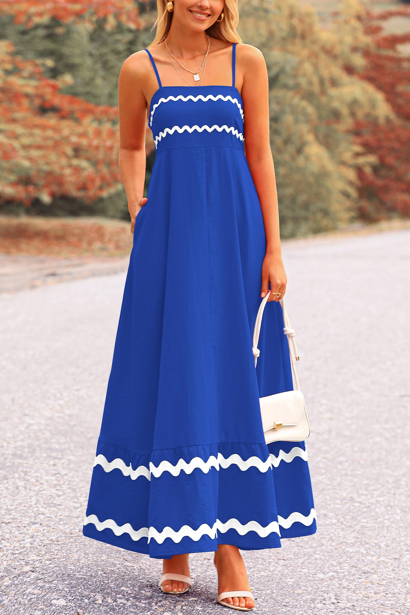 PRETTYGARDEN Women's Summer Flowy Maxi Dress Casual Sleeveless Spaghetti Strap Ruffle Beach Long Dresses
