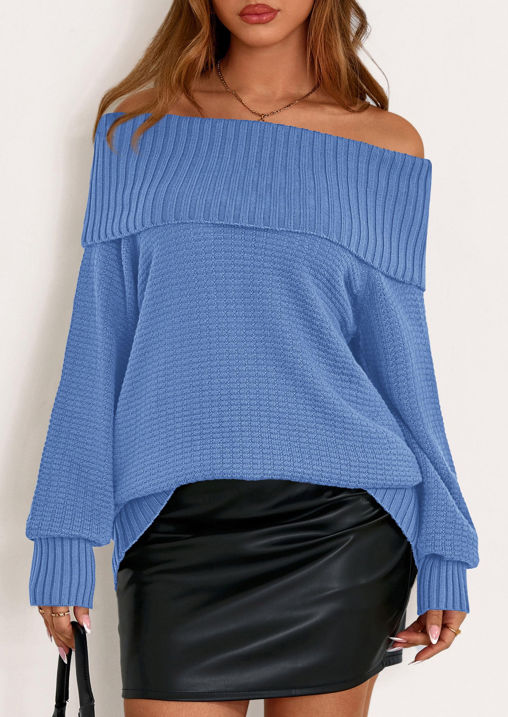 PRETTYGARDEN Womens Off The Shoulder Sweater Long Sleeve Tops Loose Knit Pullover Sweaters Fashion Fall Clothes