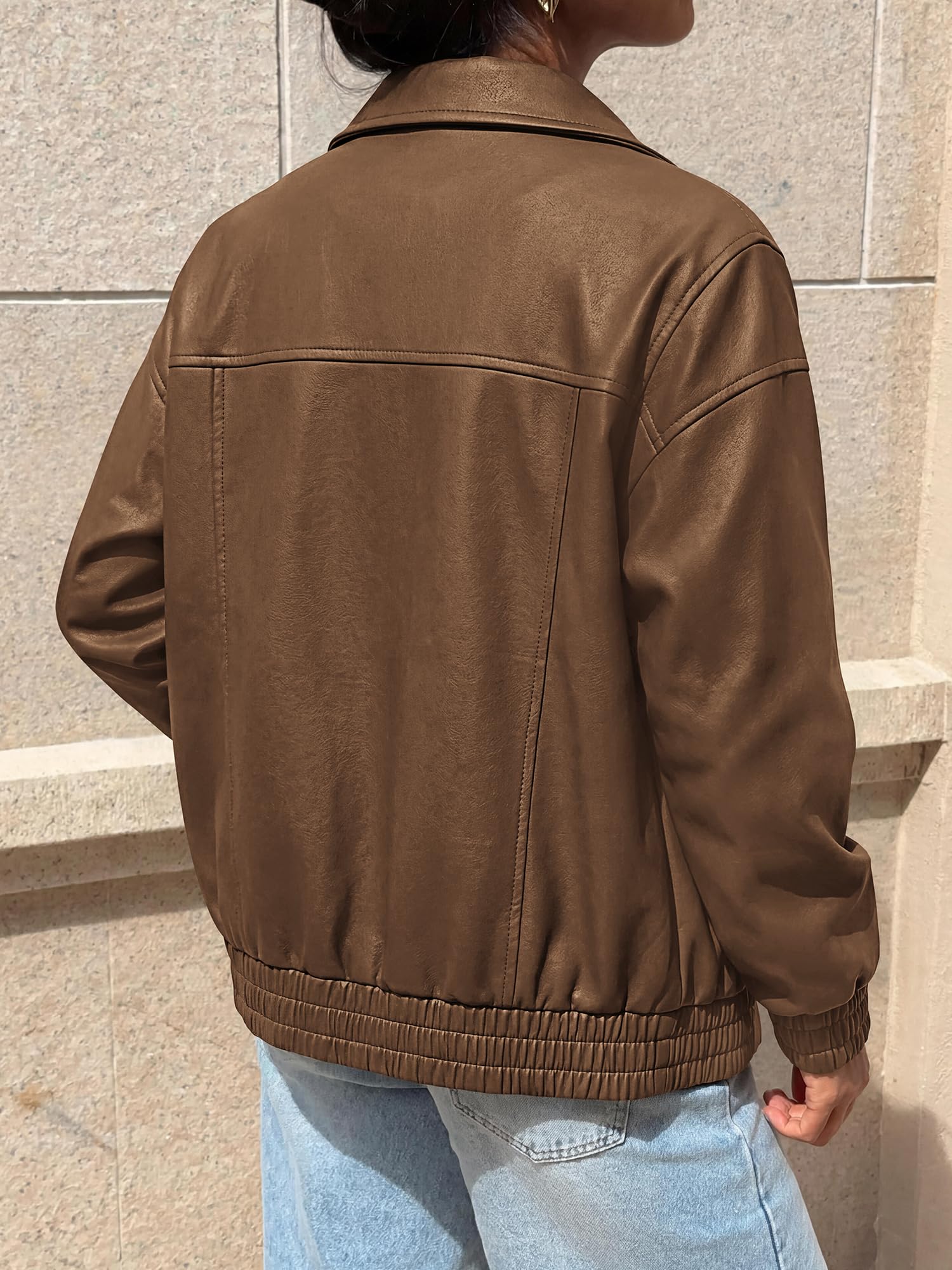 BTFBM Faux Leather Jacket Women Fall Clothes Long Sleeve, Bomber Jackets, Snaps, Pockets, Oversized, Zip Up Motorcycle Outerwear, Airport, Going Out Outfits, Winter Coat