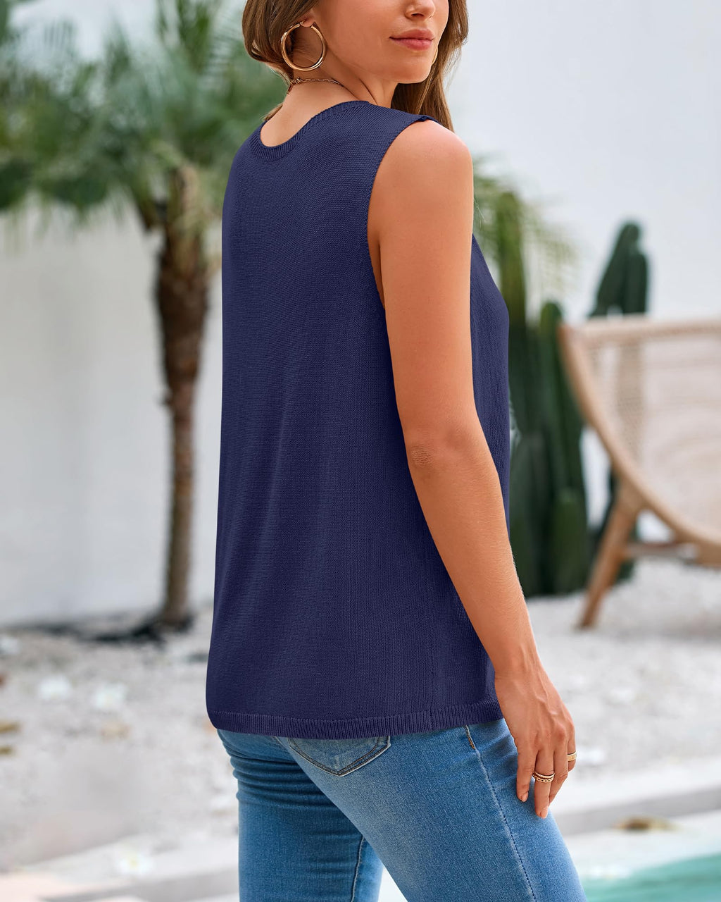 FreshPretty Women's Sleeveless Sweater Vest Summer Crew Neck Ribbed Knit Lightweight Pullover Casual Loose Fit Tank Tops