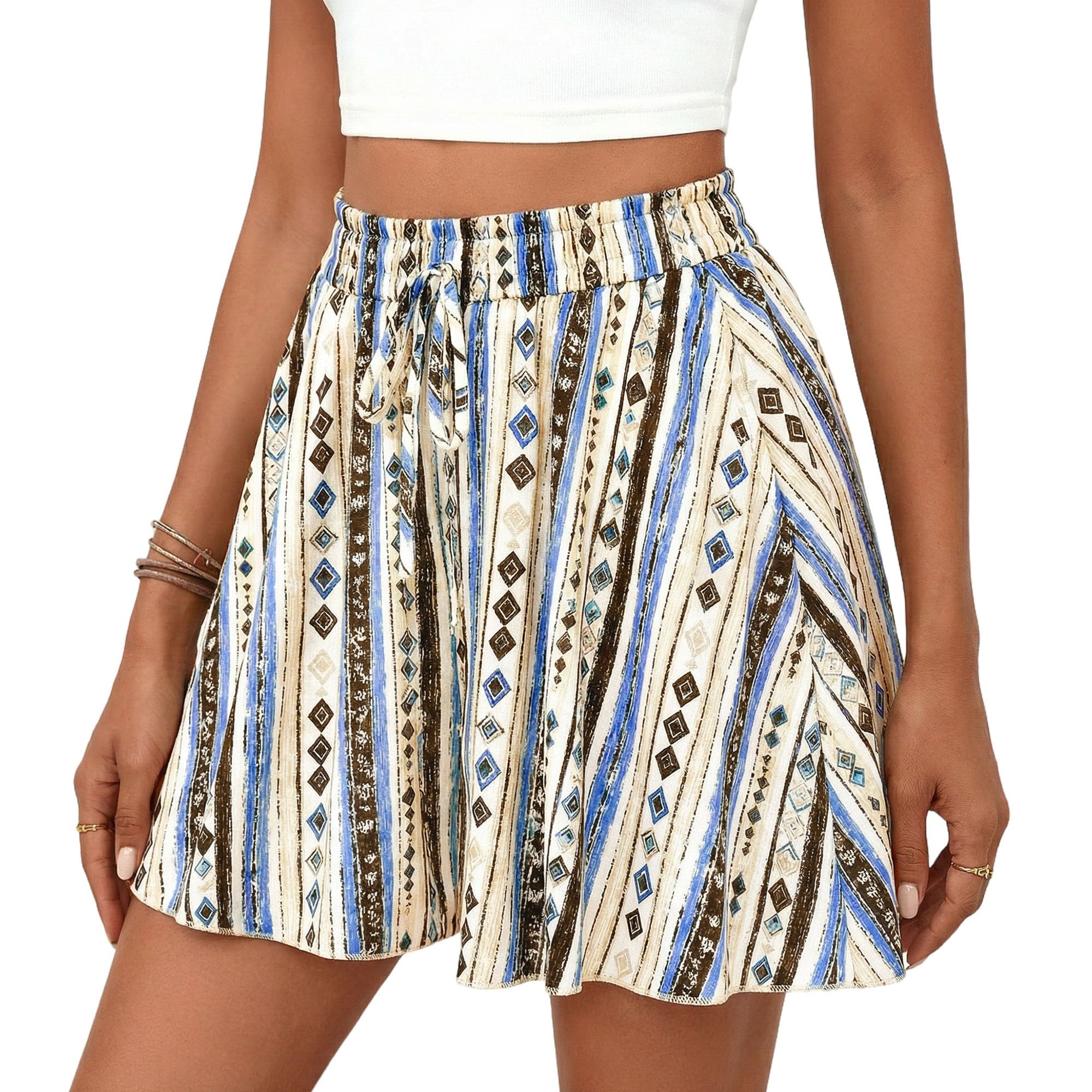 PRETTYGARDEN Women's Flowy Shorts Summer Fashion Beach Vacation Clothes Casual High Waist Wide Leg Ruffle Shorts