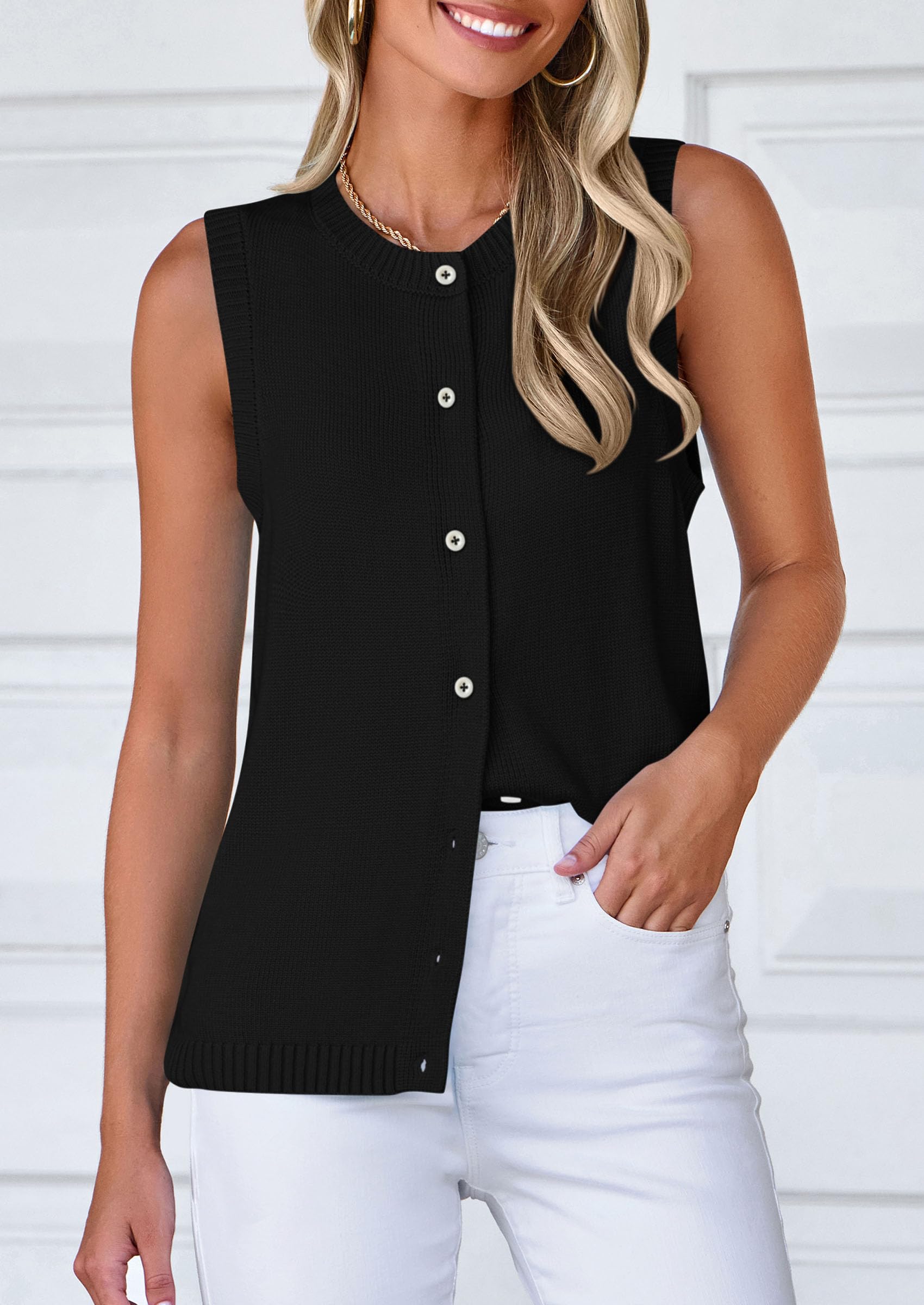 PRETTYGARDEN Sweater Vest Tops for Women Lightweight Summer Cardigan Sleeveless Button Up Knit Casual Spring Clothes