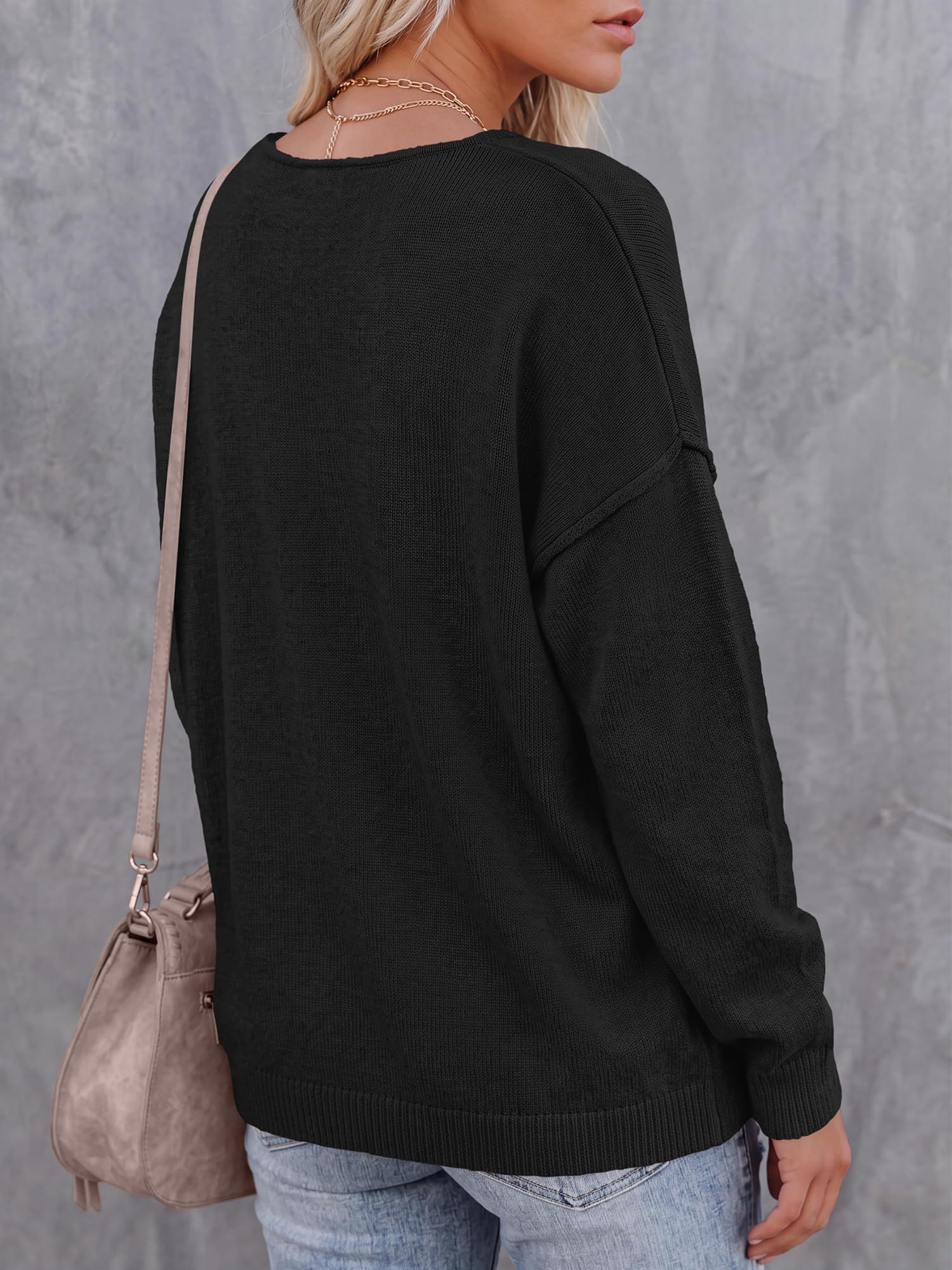 BTFBM Women's Loose Knitted Casual Sweaters | V Neck,Long Sleeve Sweater,Slouchy Pullover Tops,Fall Winter Clothes