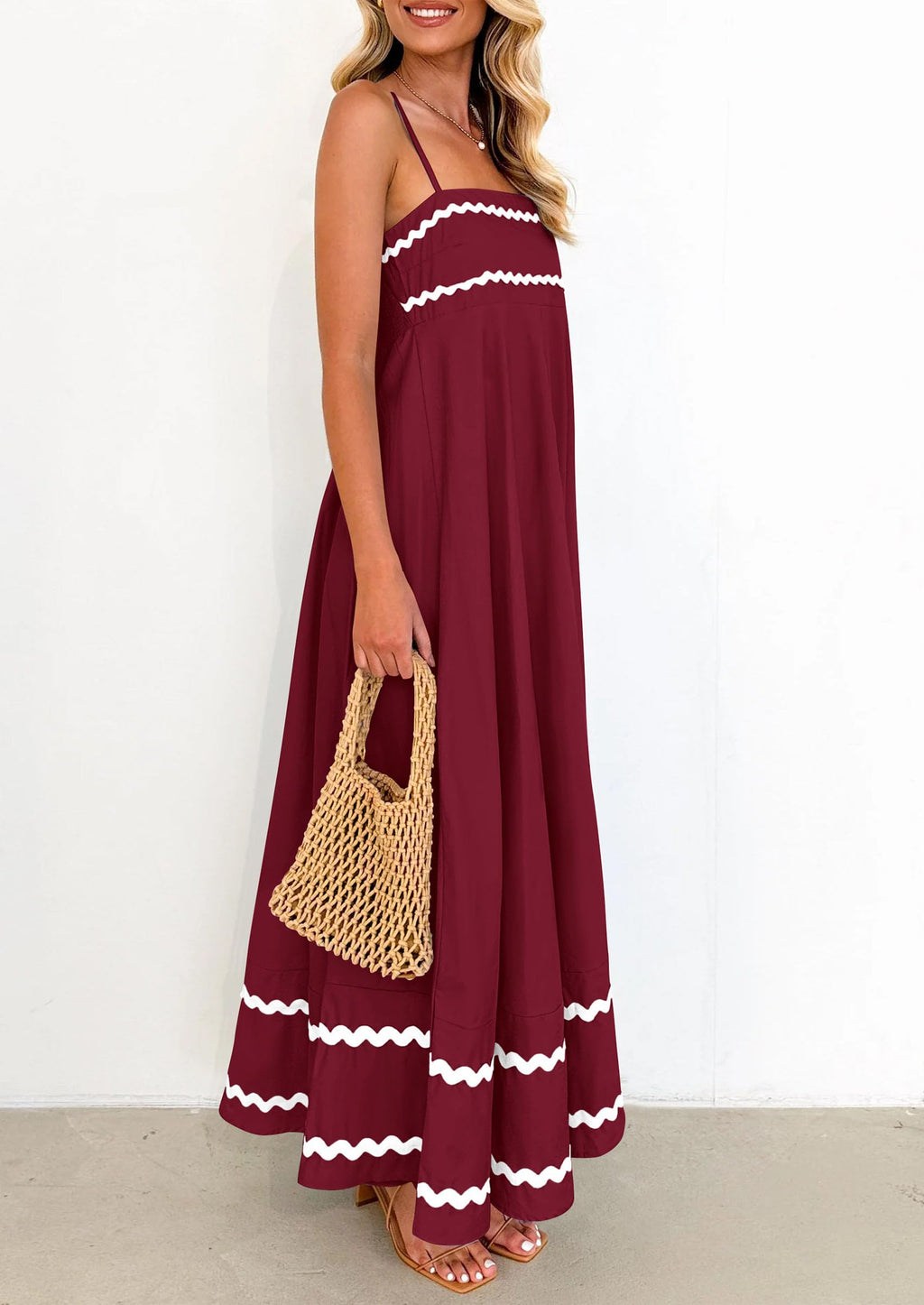 PRETTYGARDEN Women's Summer Flowy Maxi Dress Casual Sleeveless Spaghetti Strap Ruffle Beach Long Dresses
