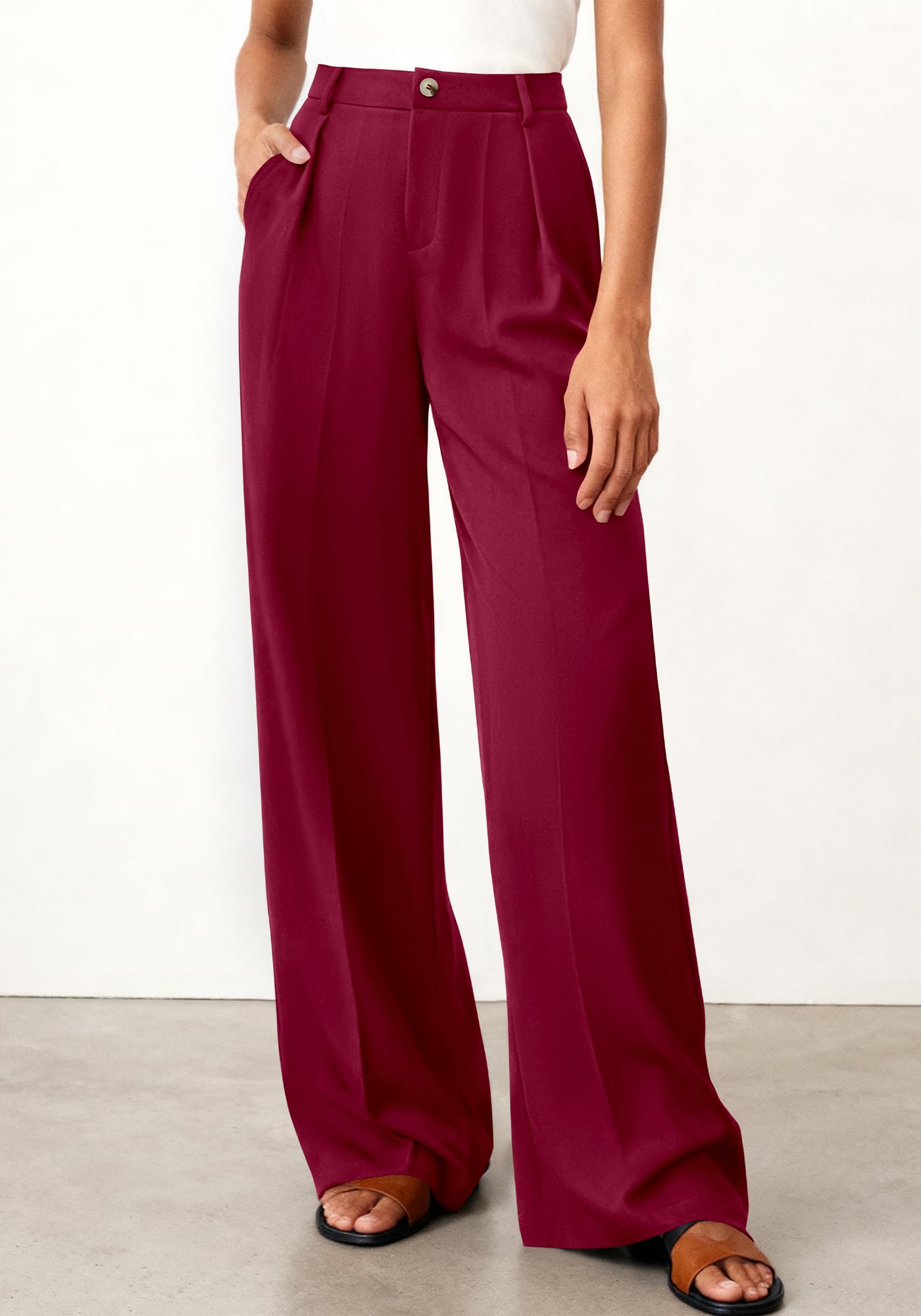 BTFBM Wide Leg Pants Woman High Waisted Button Business Casual Dressy Trousers Office Work Palazzo Pants Pockets