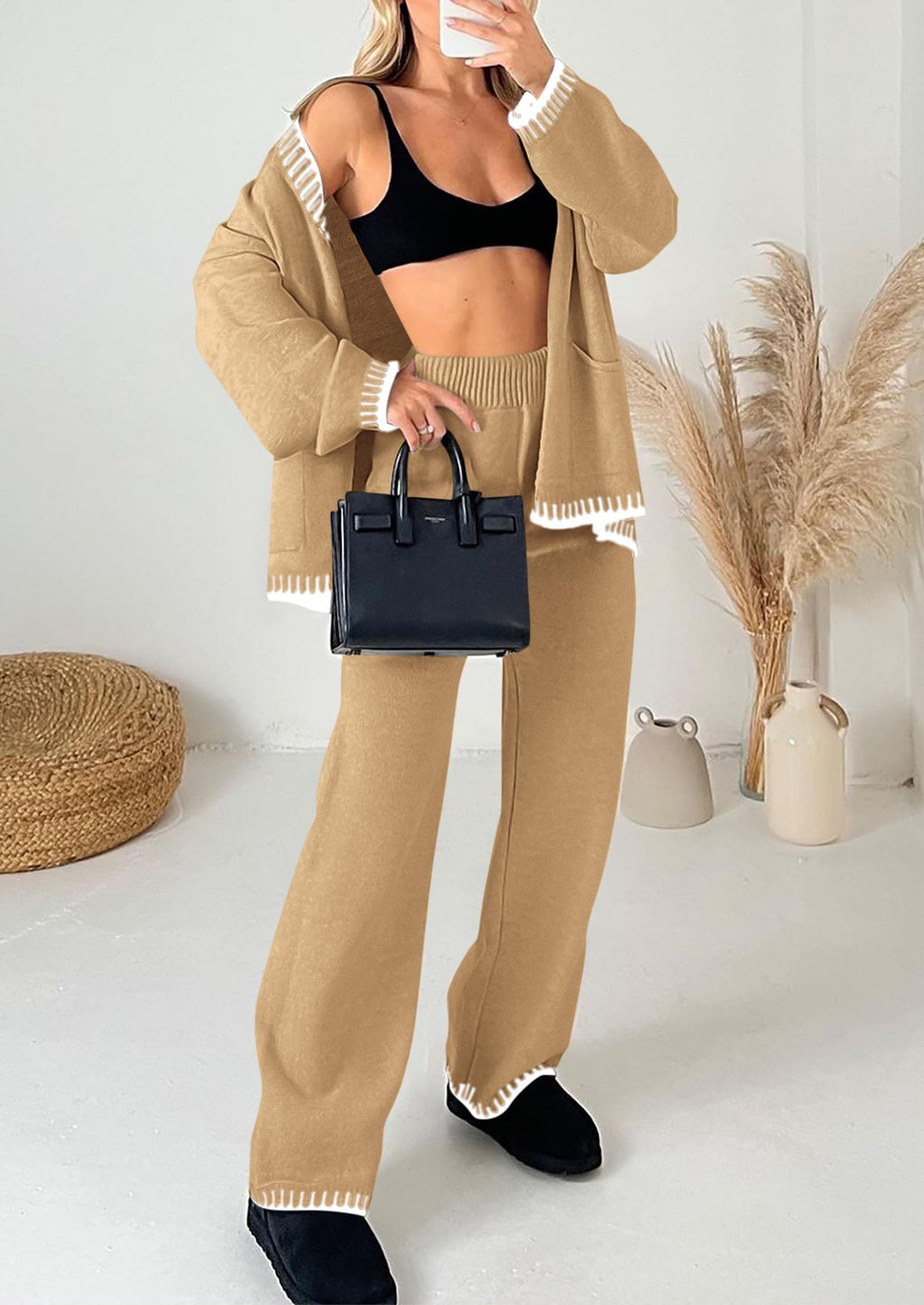 PRETTYGARDEN Lounge Sets for Women Fall Loungewear 2 Piece Outfits Cardigan Sweaters Track Suit Matching Winter Clothing