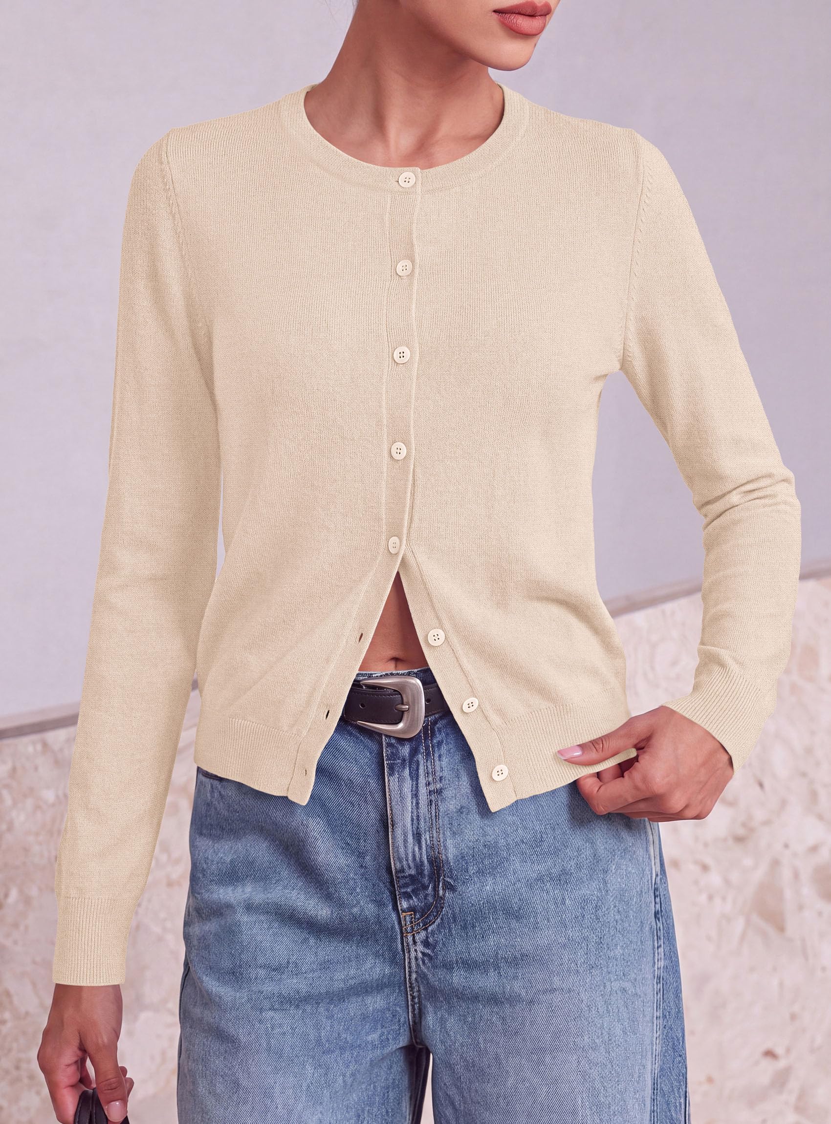 PRETTYGARDEN Lightweight Cardigans for Women Knit Sweaters Long Sleeve Button Down Shirts, Casual Work Office Going Out Tops, Fall Winter Layering Clothes, Bolero Shrugs for Dresses