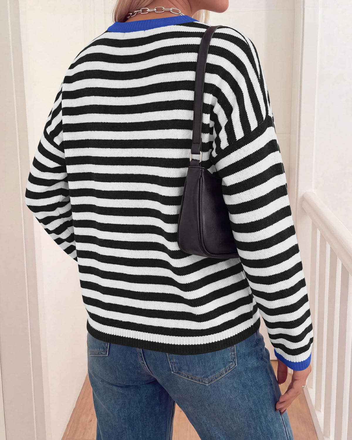 BTFBM Women's Lightweight Oversized Striped Sweater | Soft Knit Cozy Sweaters, Crew Neck Long Sleeve Pullover, y2k Color Block, Casual Holiday Outfits, Winter Fall Clothes