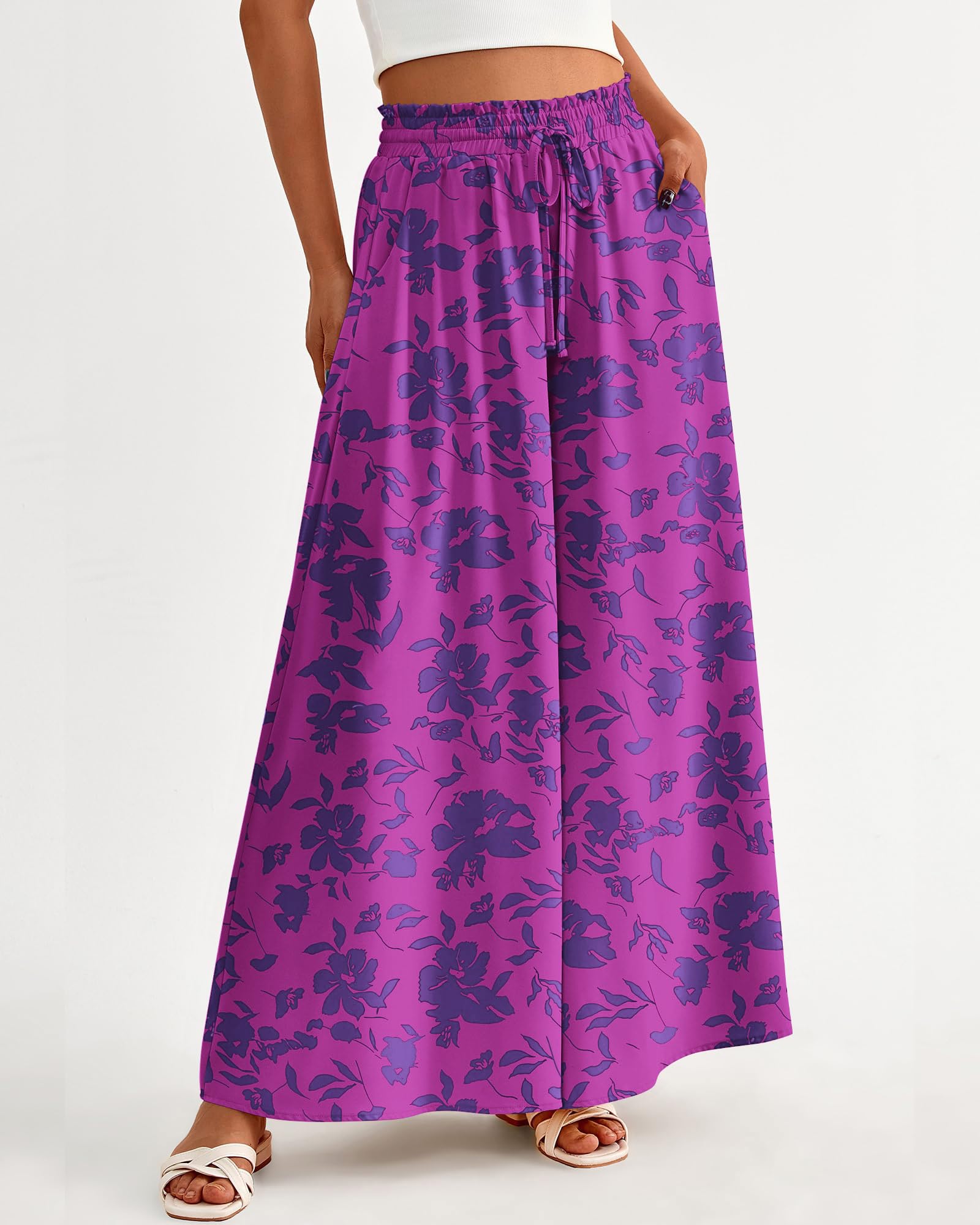 BTFBM Women Casual High Waist Wide Leg Pants Spring Summer Long Palazzo Pants Pocket Lounge Beach Vacation Clothes