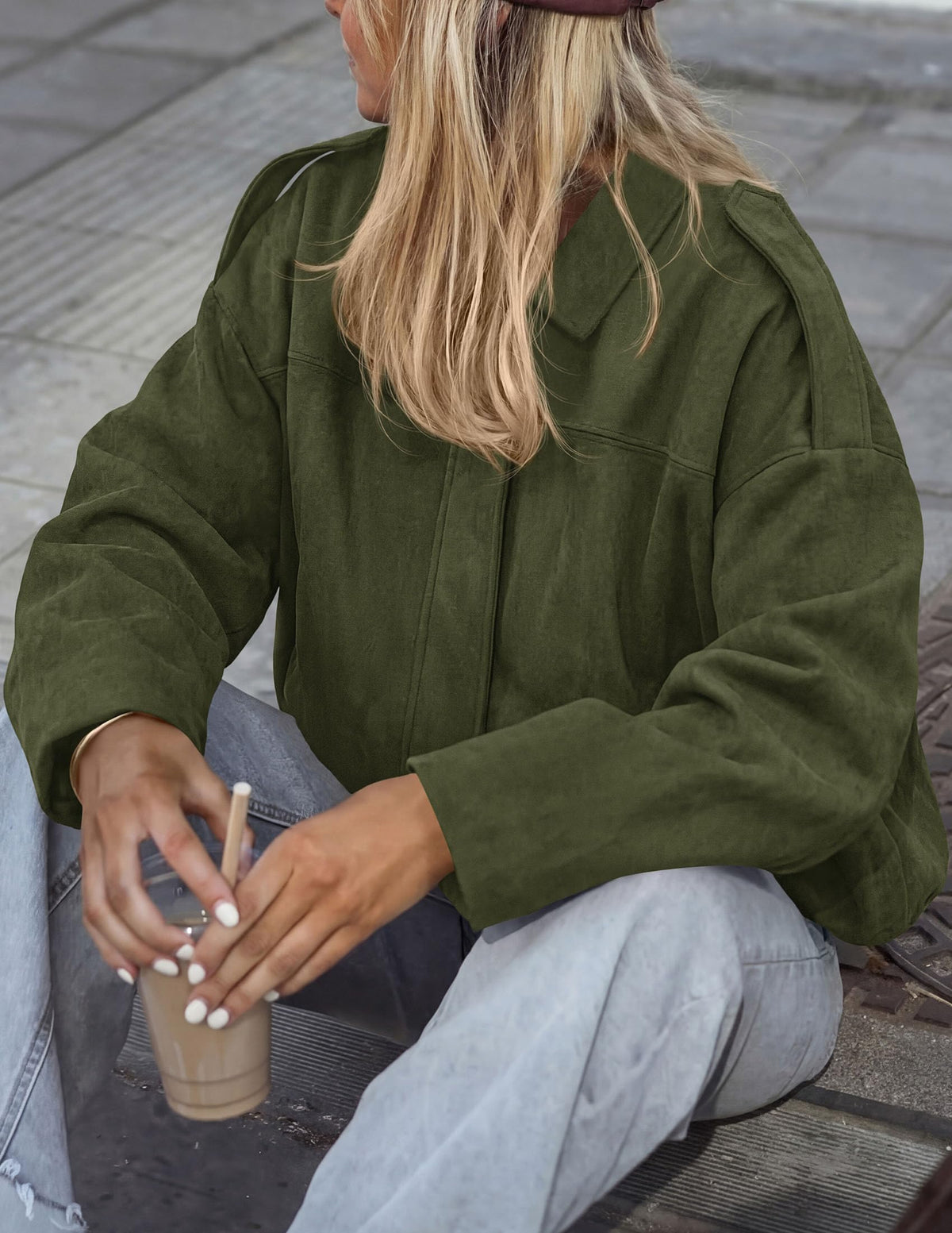 PRETTYGARDEN Women's Faux Suede Cropped Bomber Jacket | Long Sleeve Zip Up Casual Going Out Jackets Coat, Oversized Loose Fit Western Outfits, Trendy Outerwear, Fall Clothes