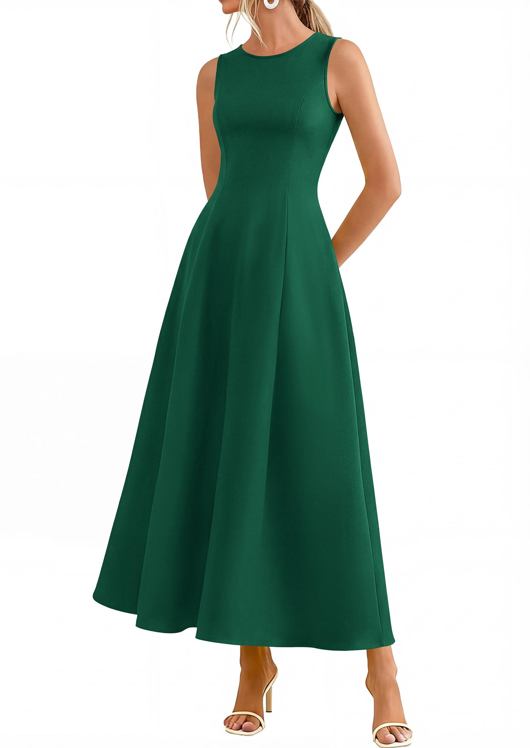PRETTYGARDEN Women's Maxi Dress Summer Wedding Guest Spring A Line Long Tank Flowy Modest Sleeveless Cocktail Dresses