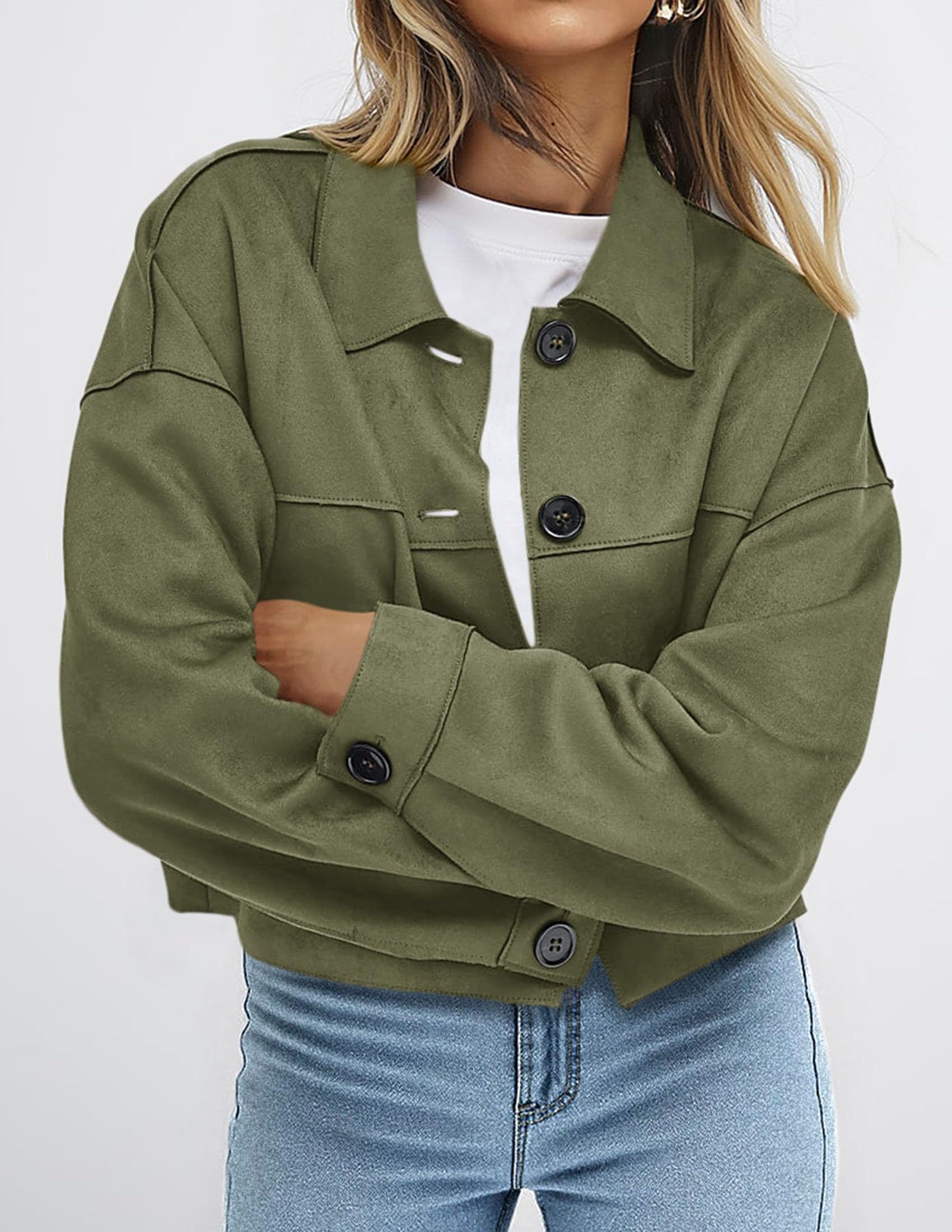 PRETTYGARDEN Women's Faux Suede Cropped Jacket Casual Lightweight Fall Fashion Winter Coats Outerwear Trendy Clothes