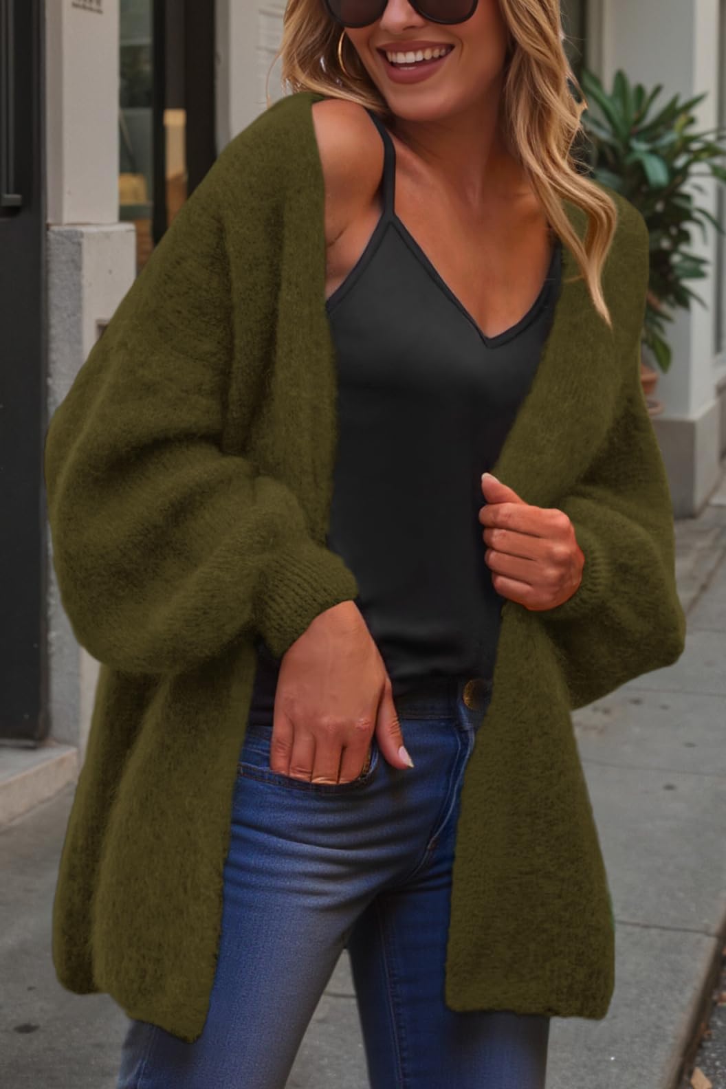 FreshPretty Women Open Front Slouchy Cozy Chunky Knit Cardigans,Fall Fashion Long Sleeve Drop Shoulder Soft Oversized Sweaters,Cute Long Cardigan Winter Clothing,Spring Trendy Outerwear