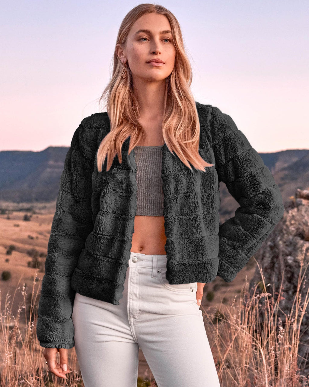 FreshPretty Winter Coats For Women Faux Fur Jacket Soft Long Sleeve Fluffy Open Front Outerwear Fall Outfits