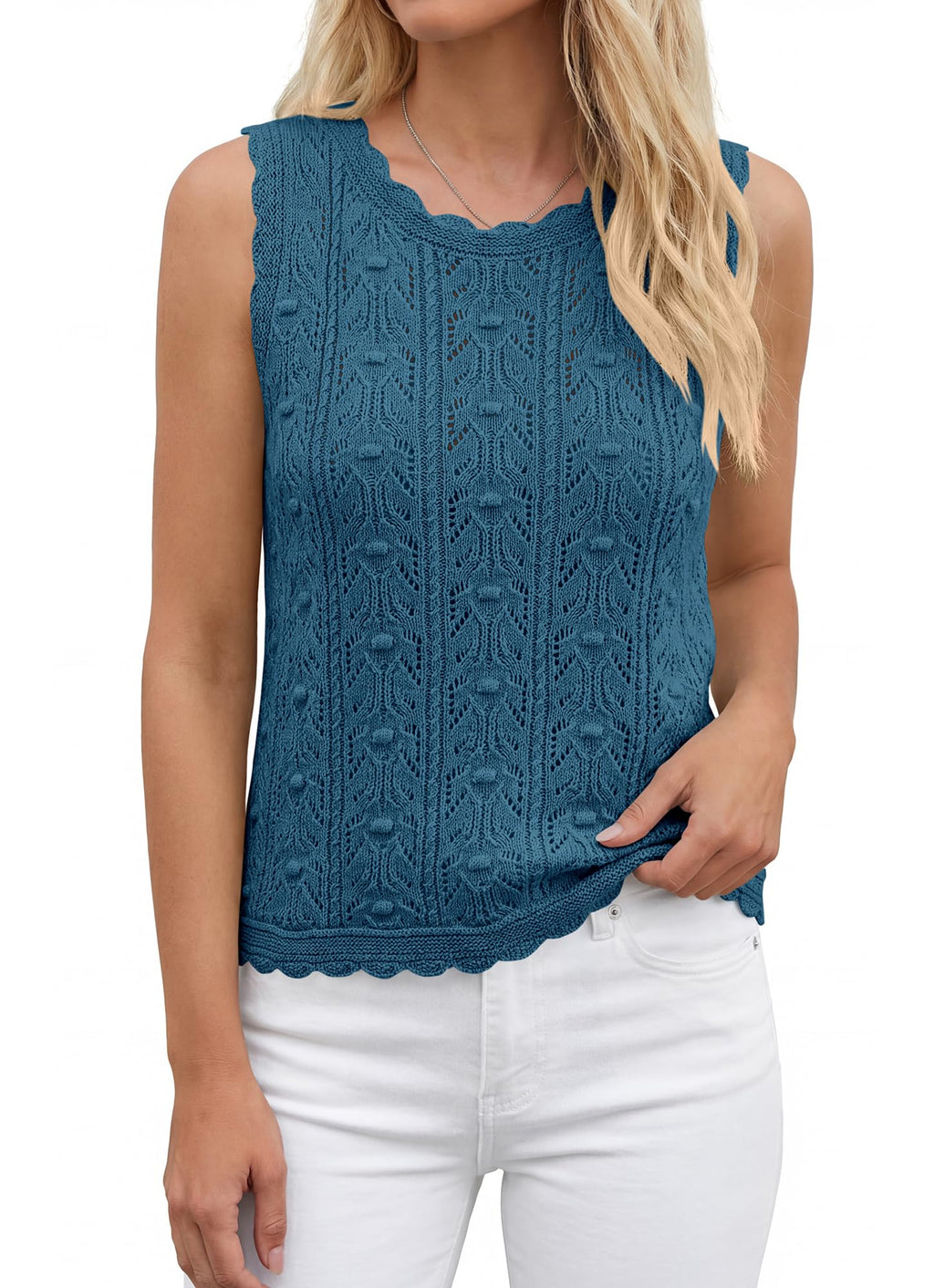 FreshPretty Crochet Tops for Women Sleeveless Knit Sweater Vest Tank Top Summer Spring Cover Ups Beach Vacation Clothes