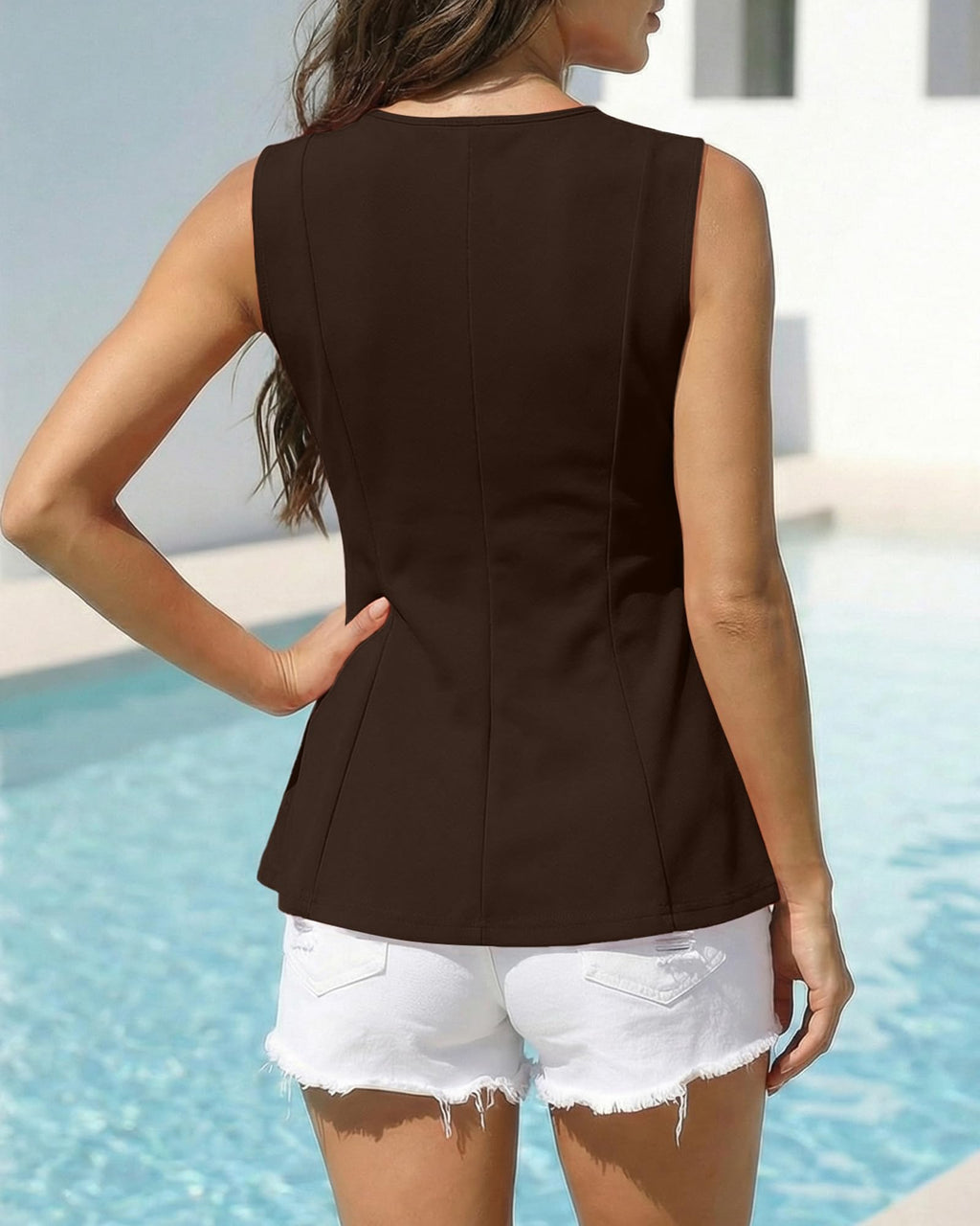 BTFBM Womens Summer Tops Business Casual Outfits Crew Neck Sleeveless Shirts Slim Fit Peplum Tank Top