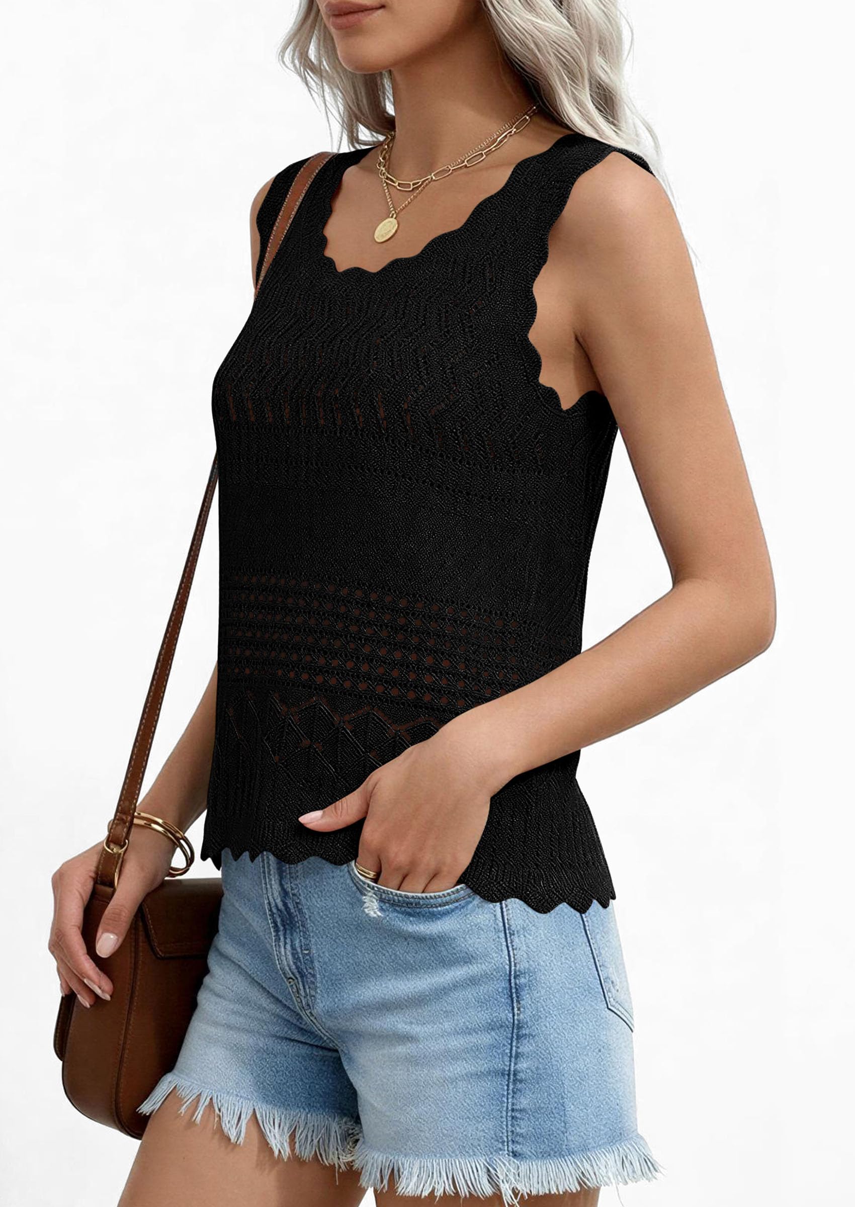 PRETTYGARDEN Womens Crochet Tank Tops Summer Spring Boho Sleeveless Cute Knit Sweater Vest Trendy Beach