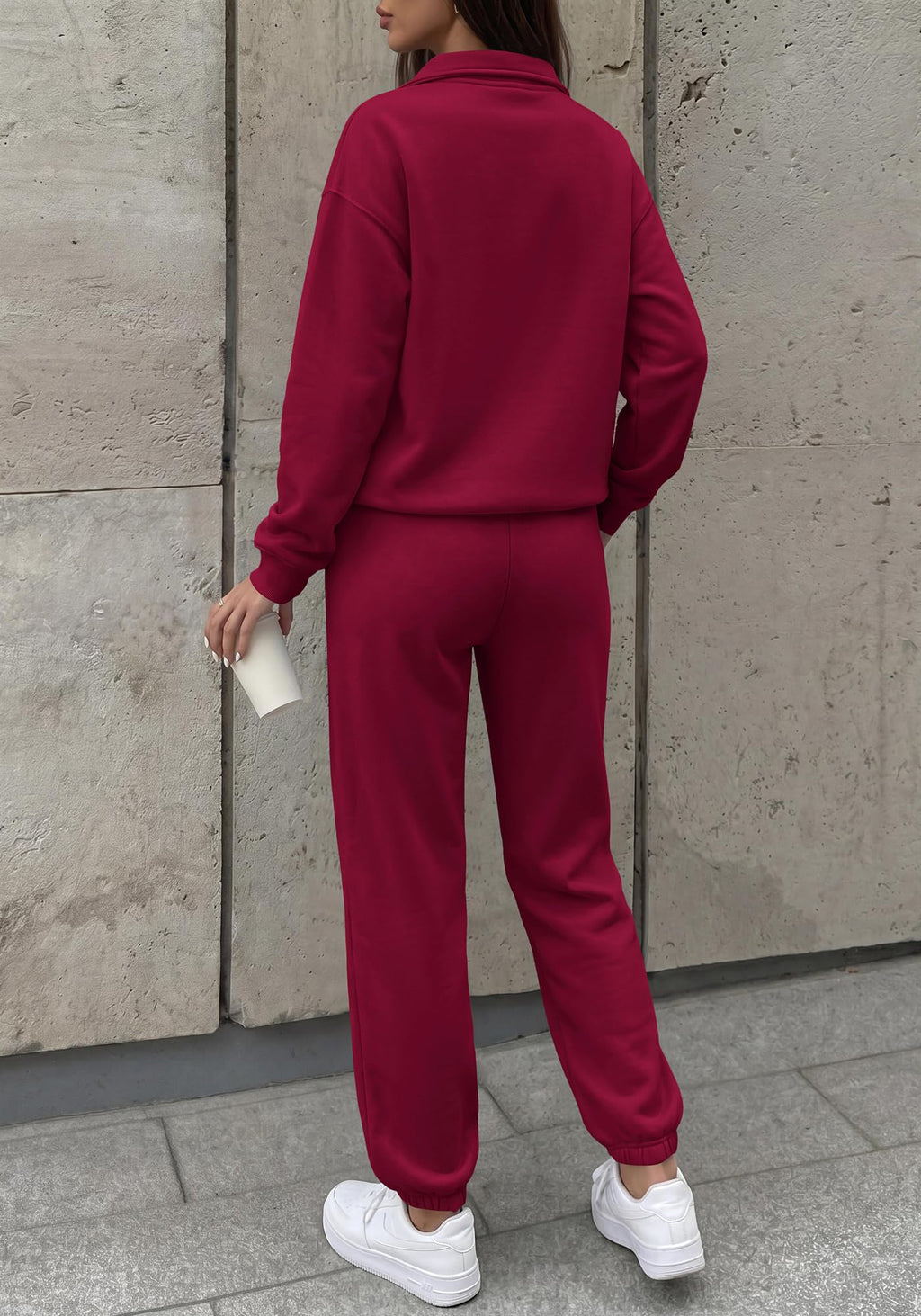 BTFBM Womens 2 Piece Outfits Sweatsuit Fleece Lounge Sets Quarter Zip Pullover Sweatshirt,Baggy Jogger Sweatpants,Fall Fashion Clothing,Airport Travel Matching Sweat Set