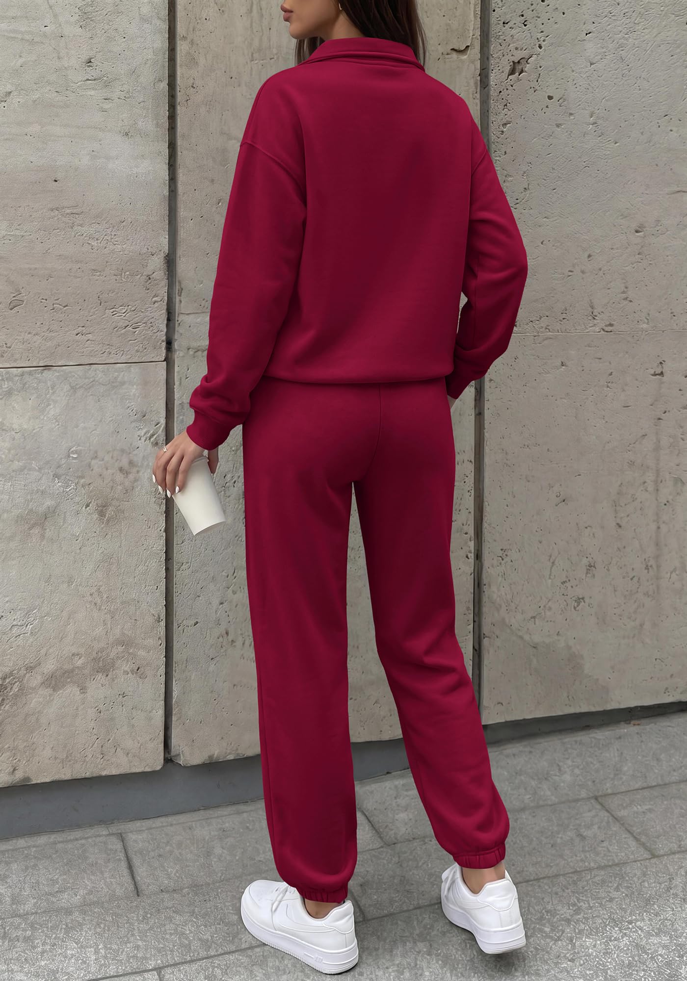BTFBM Womens 2 Piece Outfits Sweatsuit Fleece Lounge Sets Quarter Zip Pullover Sweatshirt,Baggy Jogger Sweatpants,Fall Fashion Clothing,Airport Travel Matching Sweat Set