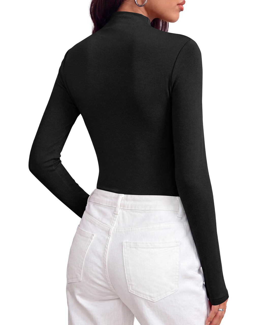 BTFBM Mock Tops for Women Fitted Long Sleeve Shirts Fall Fashion Clothing Thermal Layering Undershirts Going Out Outfits