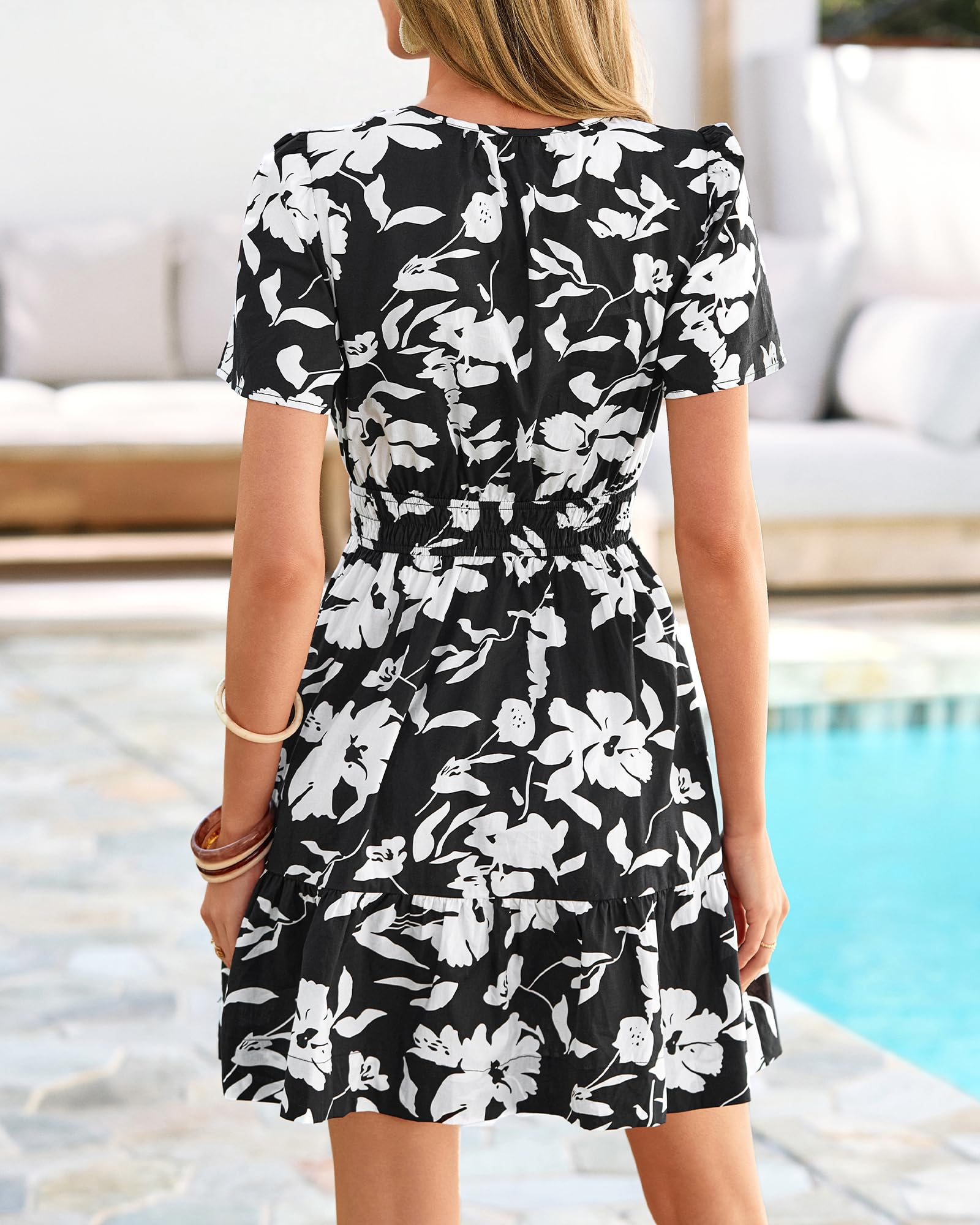 BTFBM Summer Dresses for Women Lightweight Casual Short Sleeve Floral Mini Dress A Line Beach Vacation Sundress