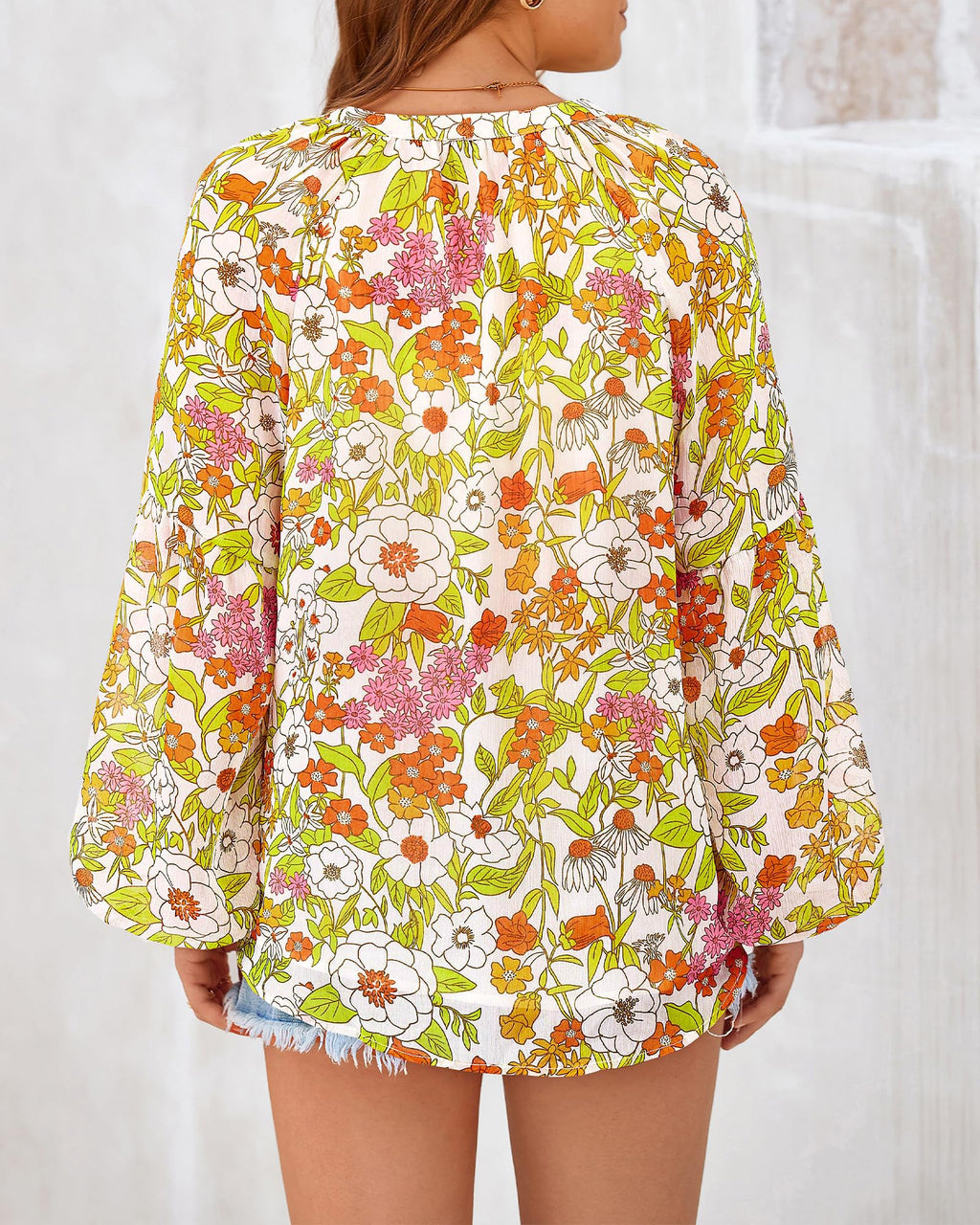 FreshPretty Blouses for Women Floral Boho Tops V Neck Lightweight Long Sleeve Shirts Fall Dressy Casual Vacation Outfits