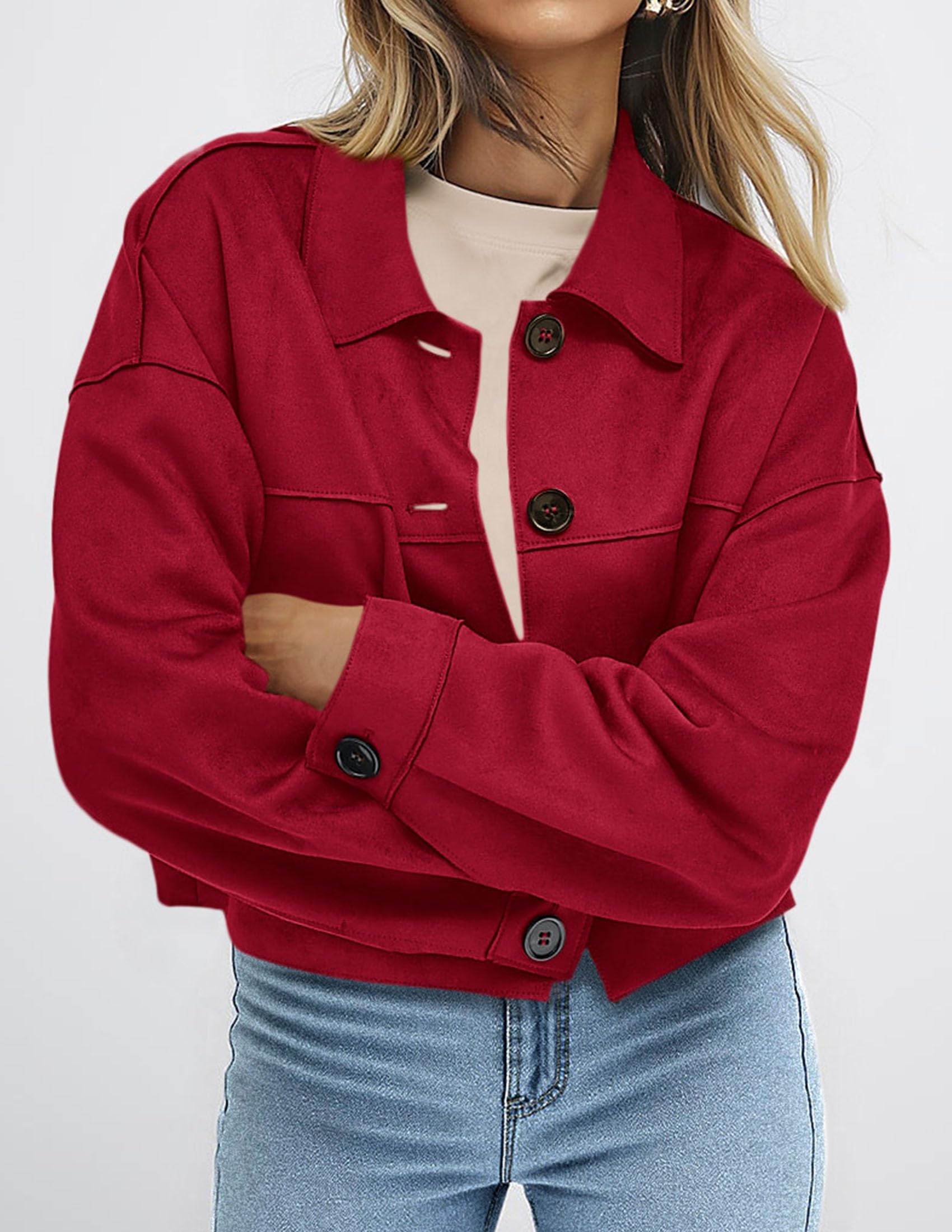 PRETTYGARDEN Women's Faux Suede Cropped Jacket Casual Lightweight Fall Fashion Winter Coats Outerwear Trendy Clothes