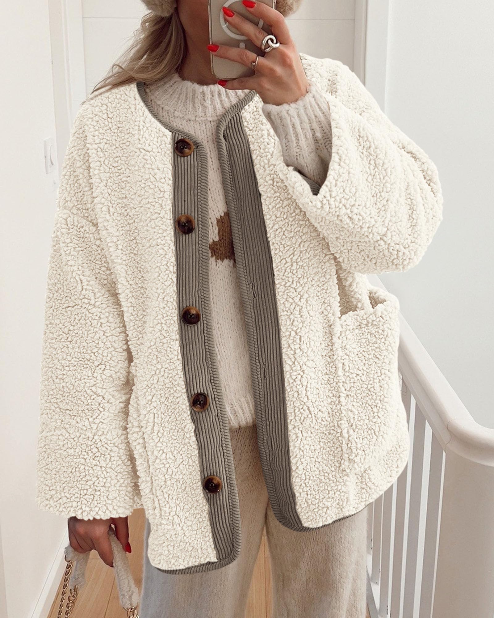 PRETTYGARDEN Women's Winter Coats Long Sleeve Button up Fuzzy Sherpa Fleece Jackets Outerwear Fall Fashion Clothes