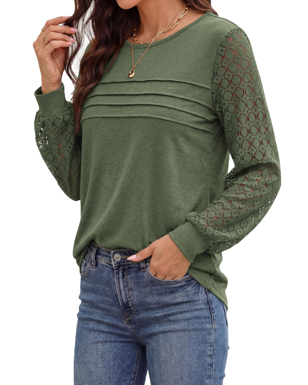 BTFBM Women's Long Sleeve Shirts Dressy Lace Fall Tops Trendy Business Casual T-Shirts Cute Work Outfits Blouses