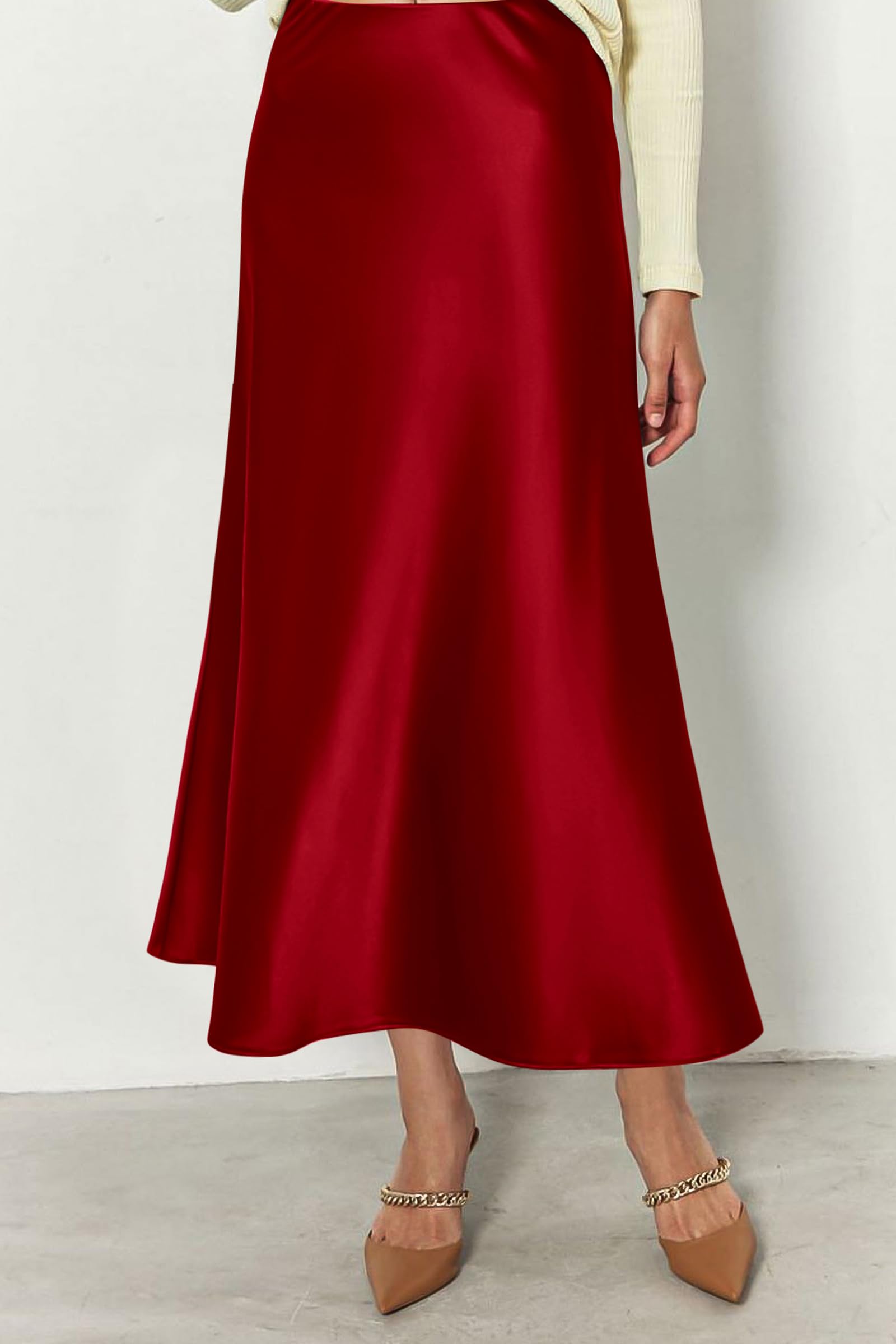 PRETTYGARDEN Women's Satin Skirts Dressy Casual Fall High Waisted Cocktail Wedding Flowy Elegant A Line Midi Skirt