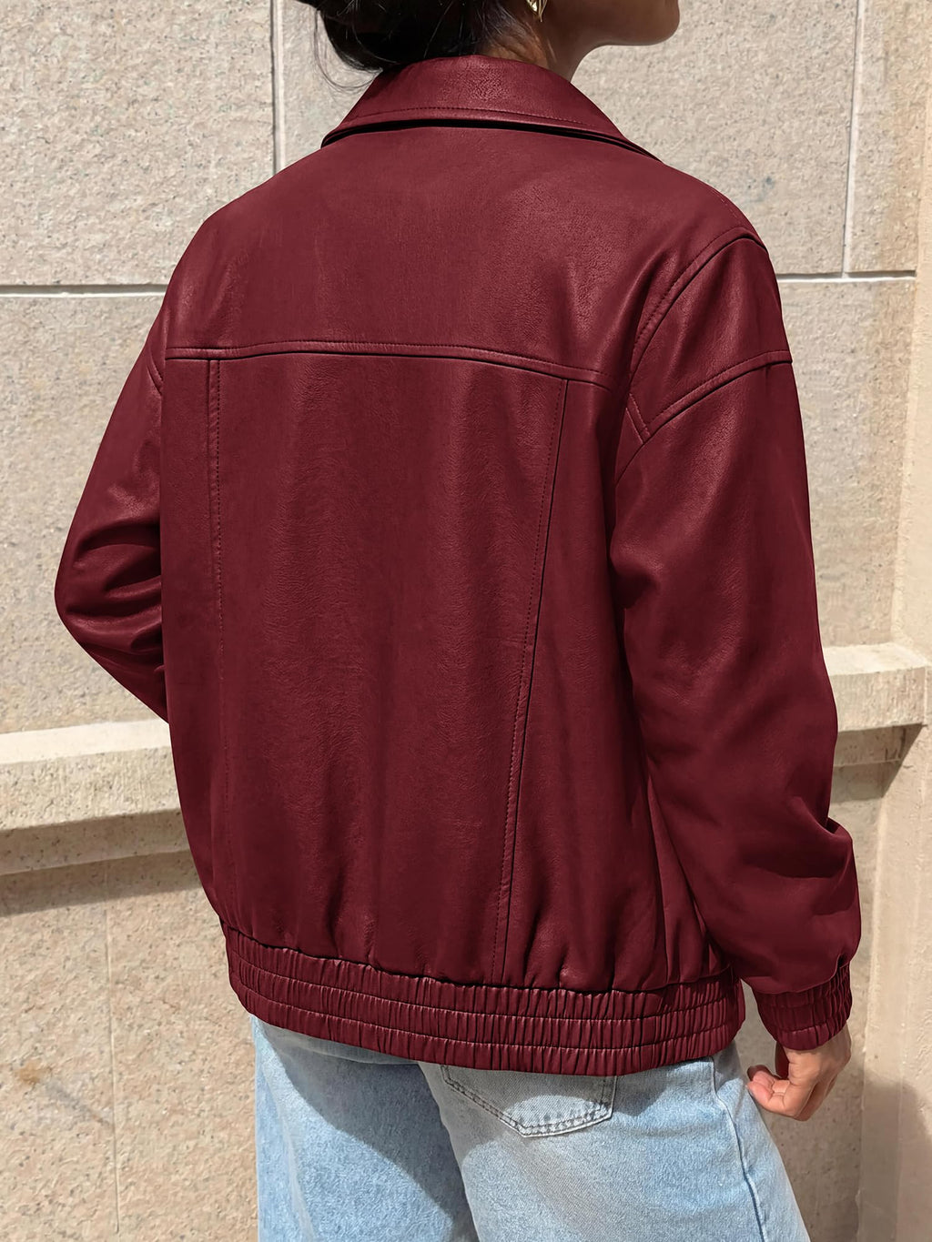 BTFBM Faux Leather Jacket Women Fall Clothes Long Sleeve, Bomber Jackets, Snaps, Pockets, Oversized, Zip Up Motorcycle Outerwear, Airport, Going Out Outfits, Winter Coat