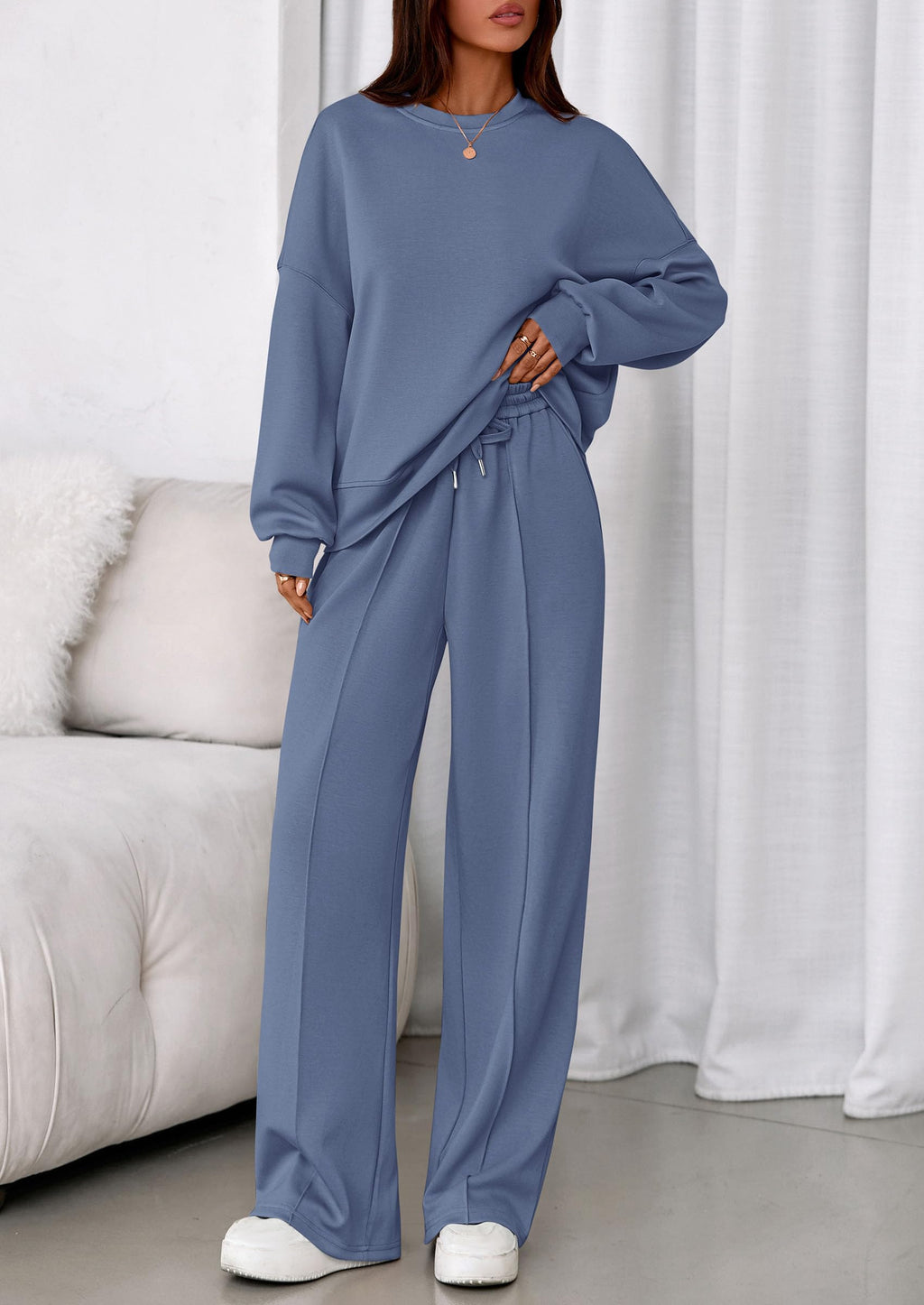 PRETTYGARDEN 2 Piece Sets For Women Fall Trendy Long Sleeve Sweatshirt Wide Leg Pants Loungewear Set Matching Sweatsuit
