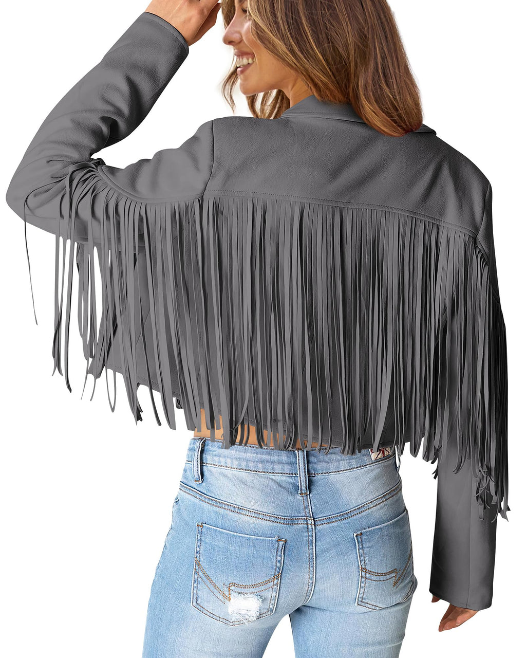 PRETTYGARDEN Women's Fringe Faux Suede Leather Jackets Fall Fashion Tassel Motorcycle Cropped Coats