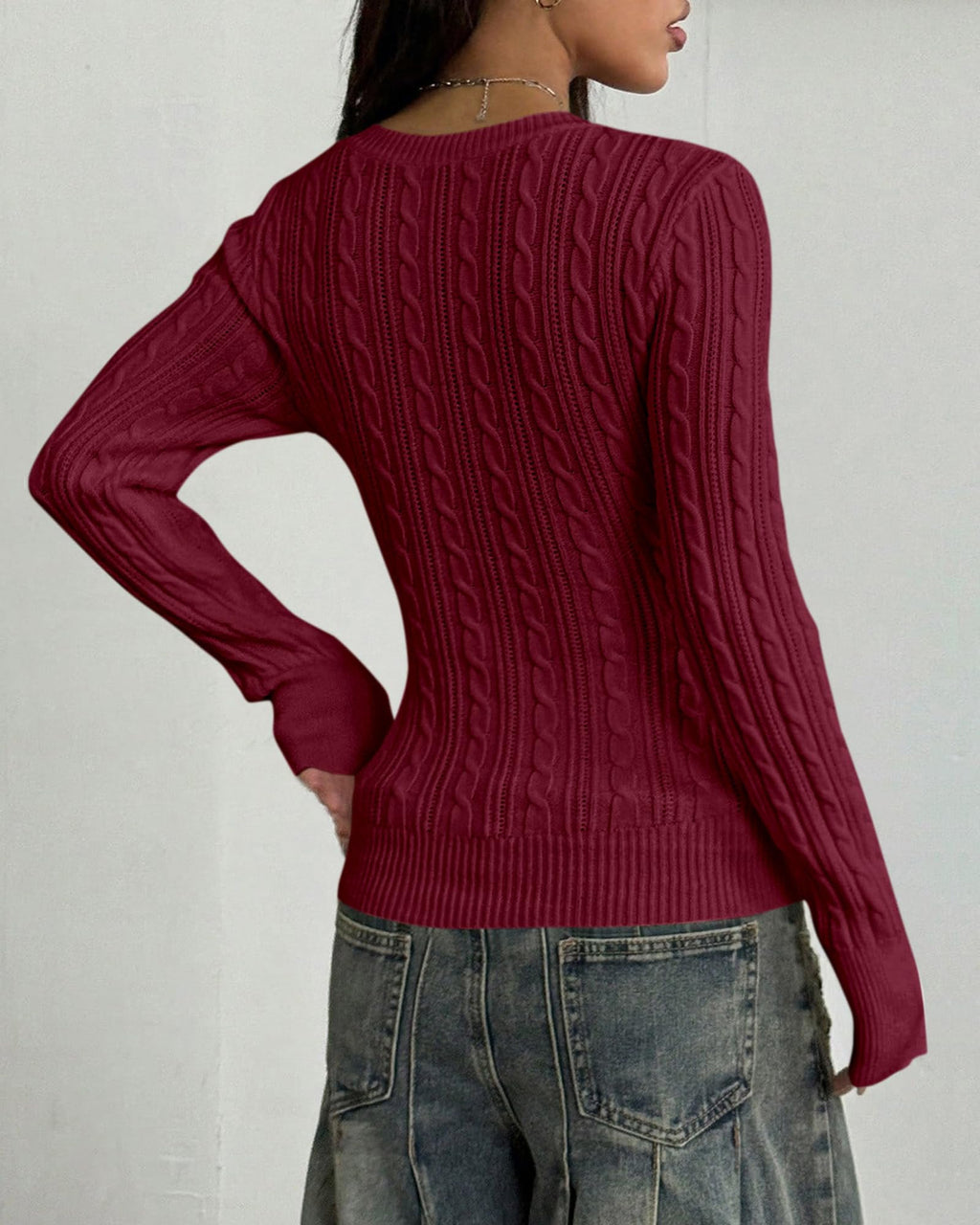 BTFBM Womens Sweaters Cable Knit V Neck Long Sleeve Tops | Lightweight Ribbed Fitted Pullover,Y2K Going Out Top,Basic Tunic Daily Wear Fall,Dressy Work Business Casual Outfits