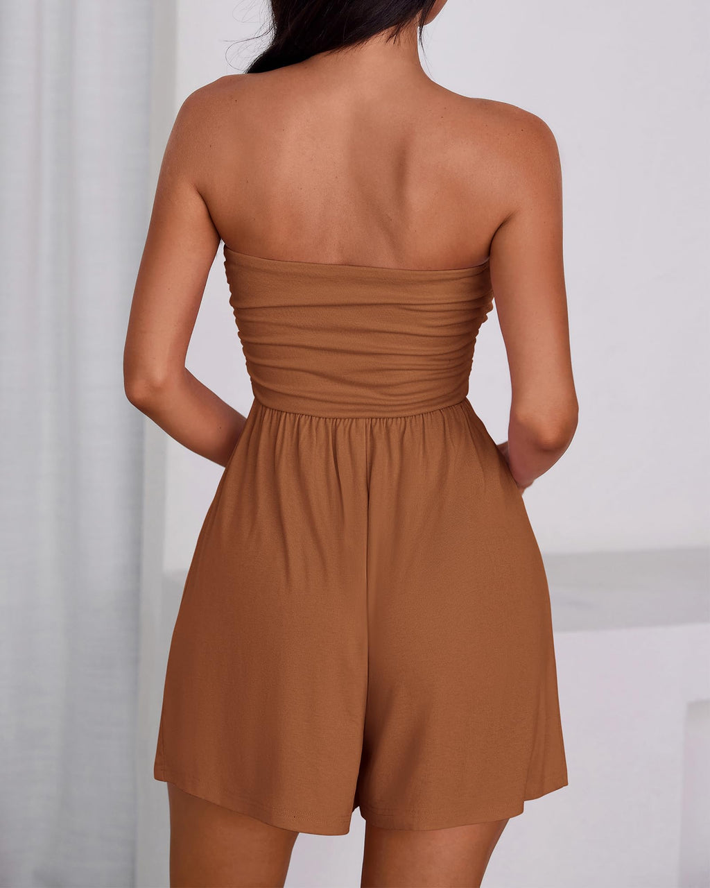 BTFBM Womens Romper Spring Summer Strapless Tube Tops Beach Vacation Clothes Boho Loose Shorts Jumpsuits Pockets