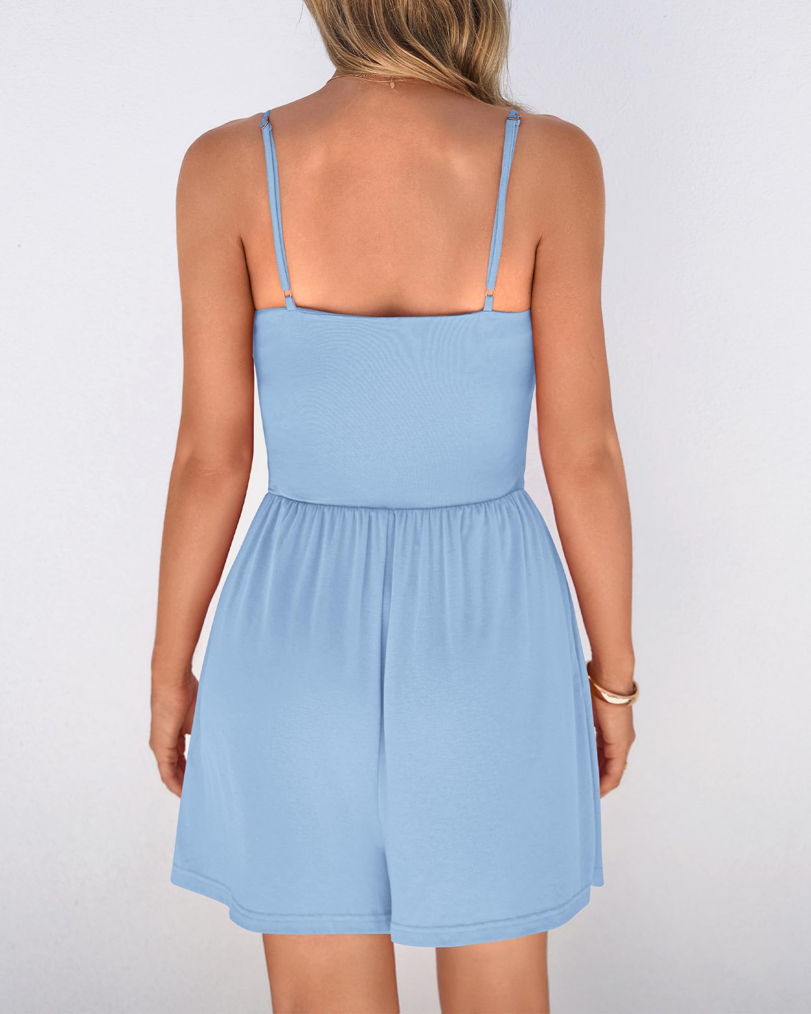 FreshPretty Summer Rompers For Women Casual One Piece Spaghetti Strap Sleeveless Shorts Jumpsuit Beach Vacation Outfits