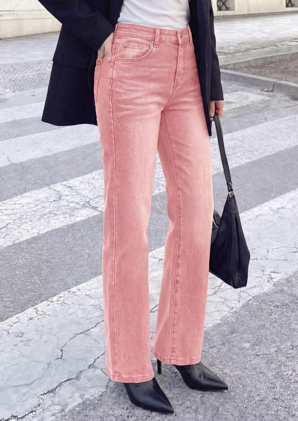 PRETTYGARDEN Womens Jeans Straight Leg Stretchy High Waist | Classic Rigid Structured Tummy Control Pants with Practical Pockets, Ideal for Business Office, Daily Casual, Back to School