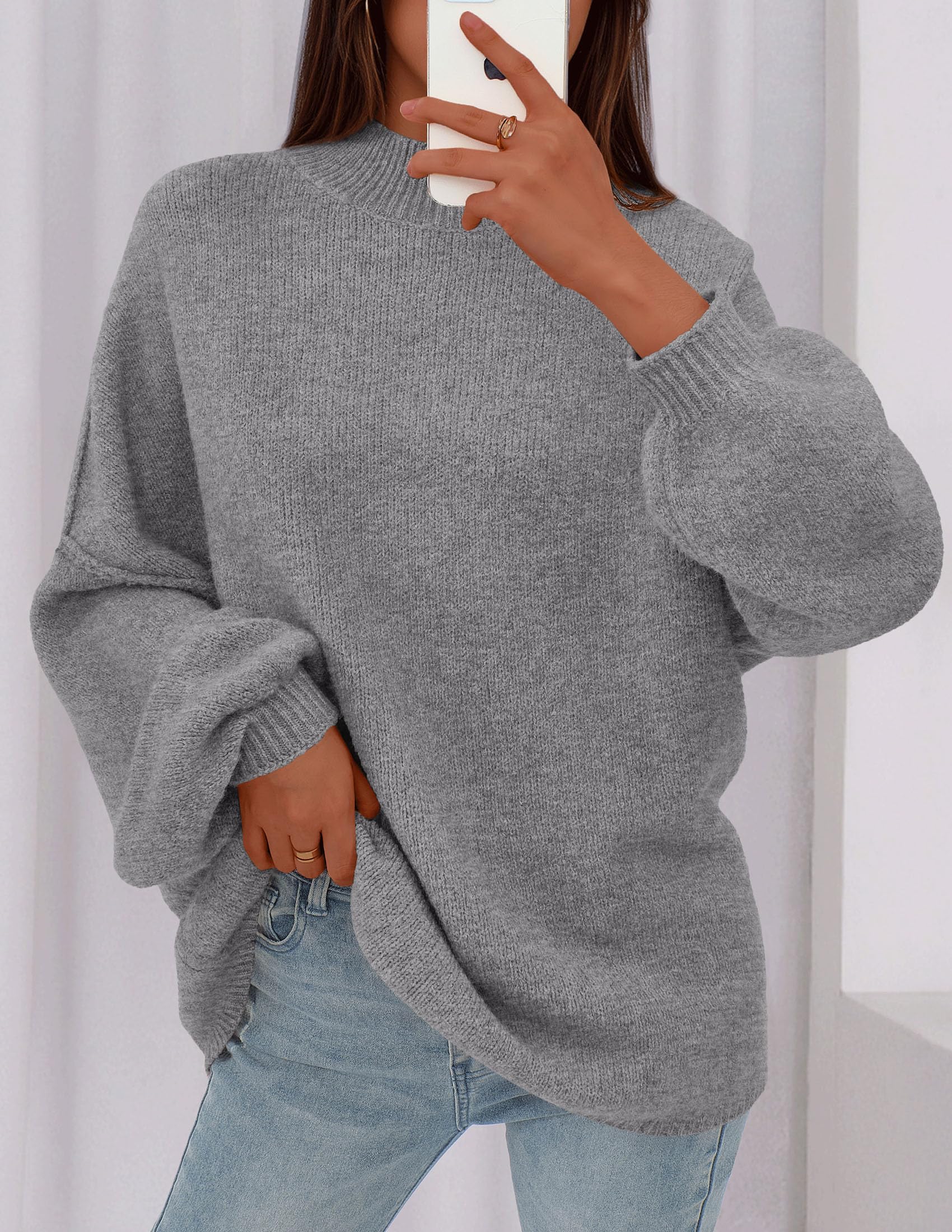 PRETTYGARDEN Women's 2026 Fall Oversized Sweaters Chunky Knit Mock Neck Long Sleeve Casual Trendy Pullover Winter Clothes