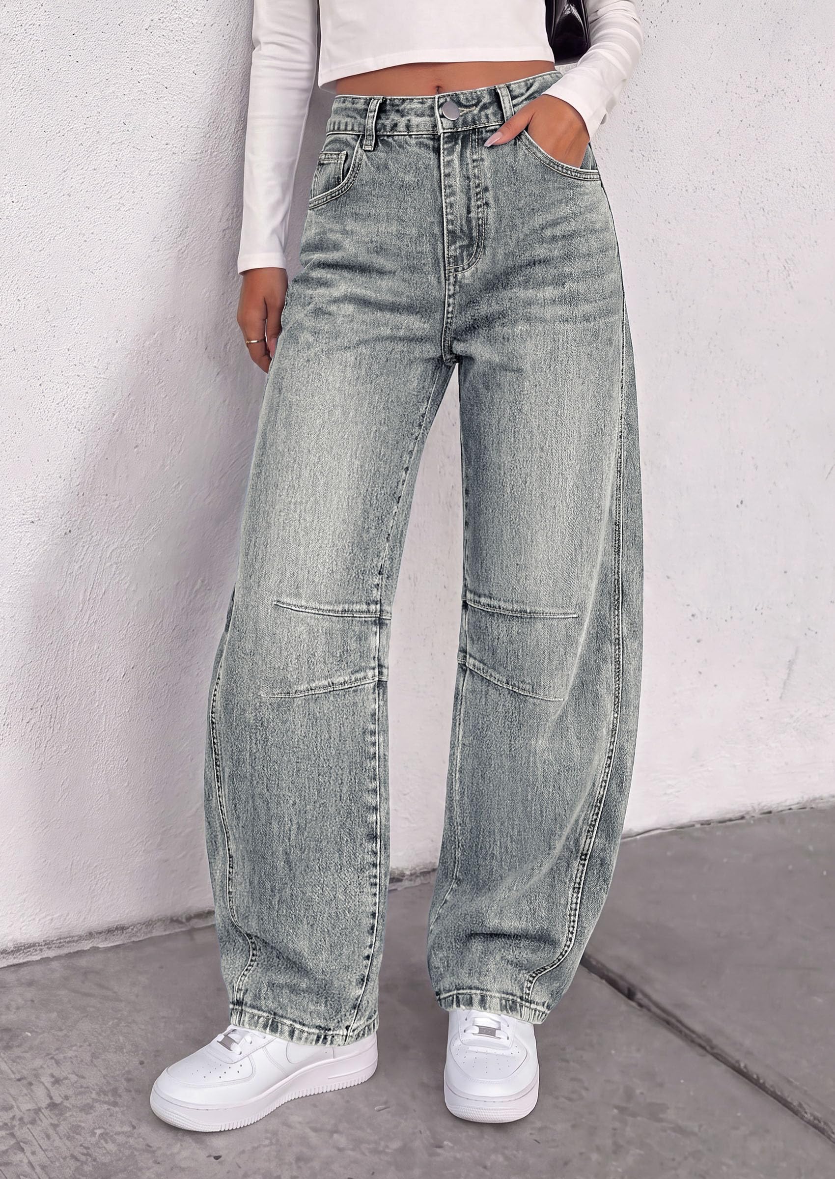 PRETTYGARDEN Women's Barrel Baggy Jeans High Waisted Pants