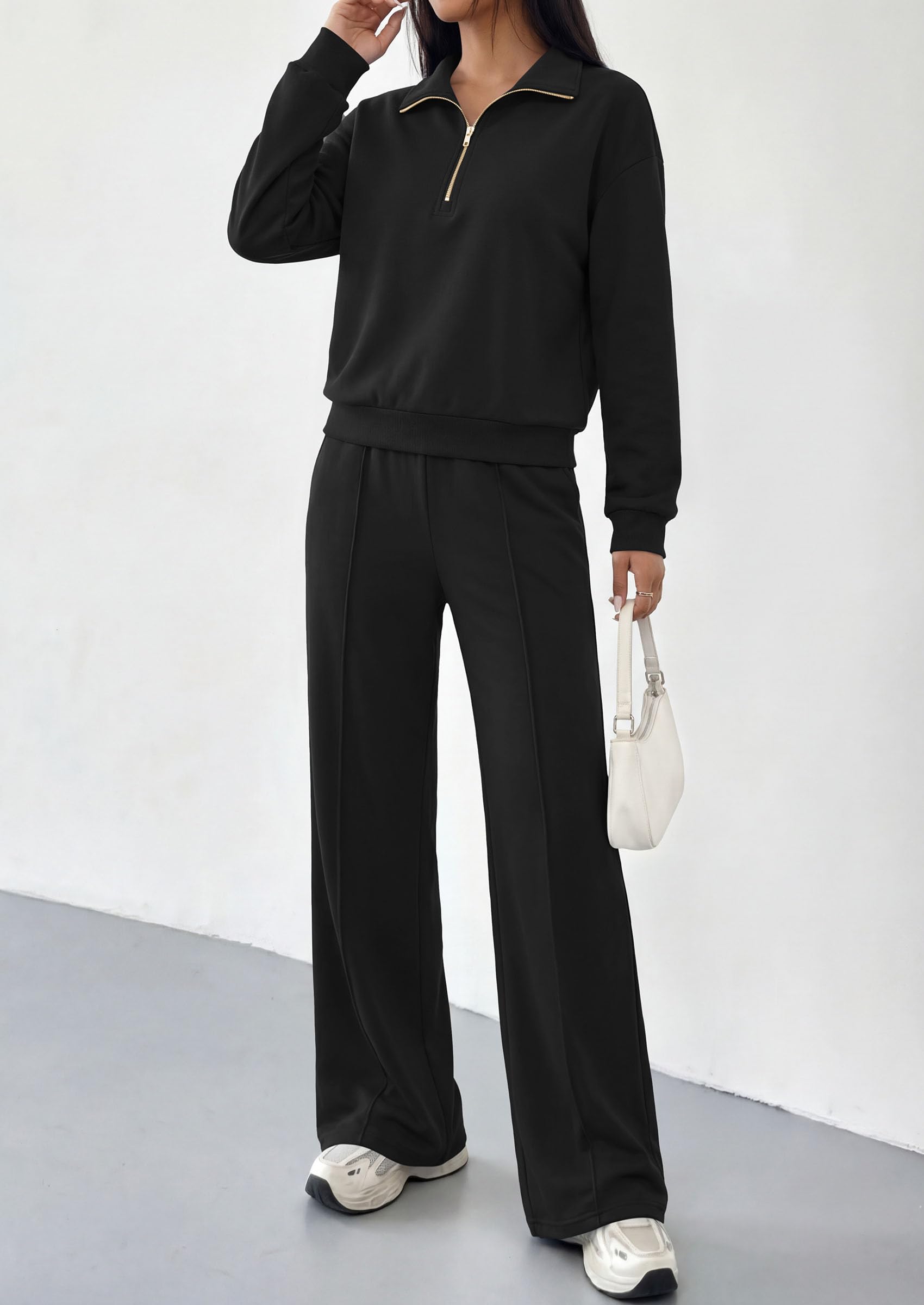 PRETTYGARDEN Women's Lounge Sets 2 Piece Outfits Sweatsuits | Half Zip Pullover Sweatshirts, Wide Leg Pants Pockets, Matching Workout Tracksuits, Airport Travel Resort Wear, Fall Clothes