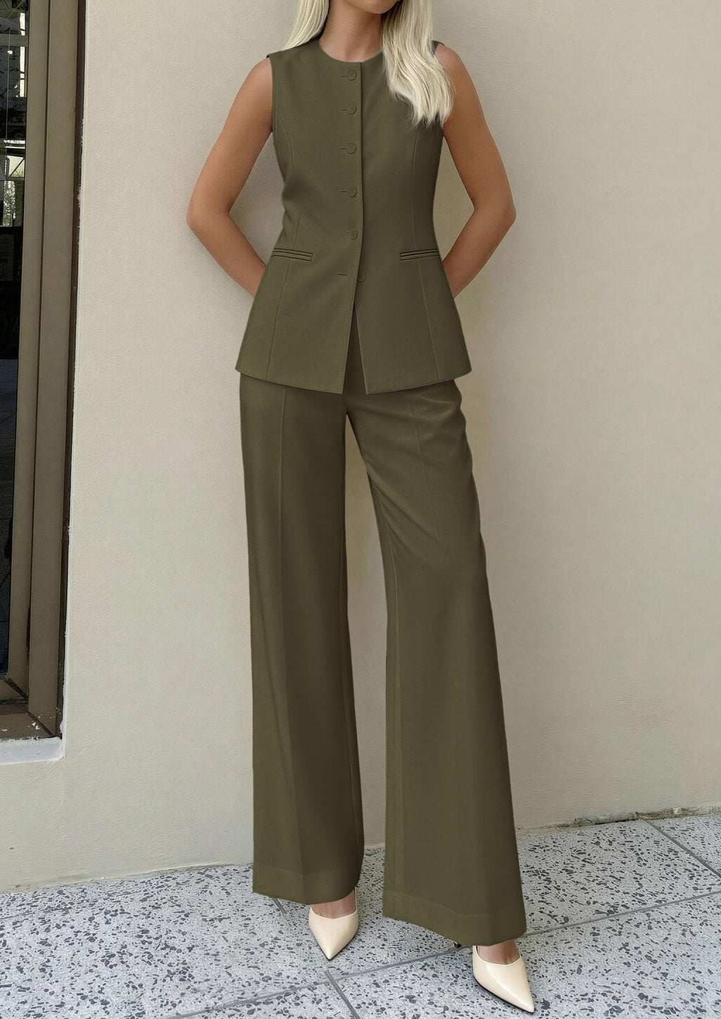 PRETTYGARDEN Women's 2 Piece Sets Summer  Work Clothes Sleeveless Blazer Vest Pants Suits Spring Business Casual Outfits