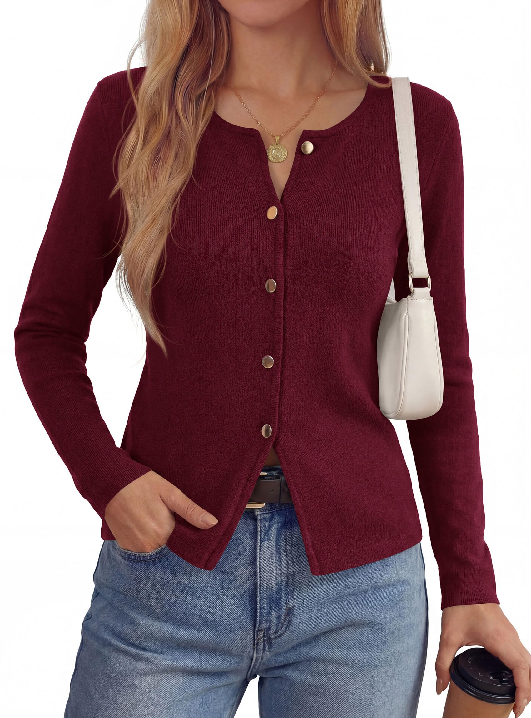 PRETTYGARDEN Button Up Cardigan Sweaters for Women | Slim Fitted Knitwear,Long Sleeve Lightweight Knit Cardigans,Business Casual Outfits Work Tops,Layering Piece for Fall&Winter