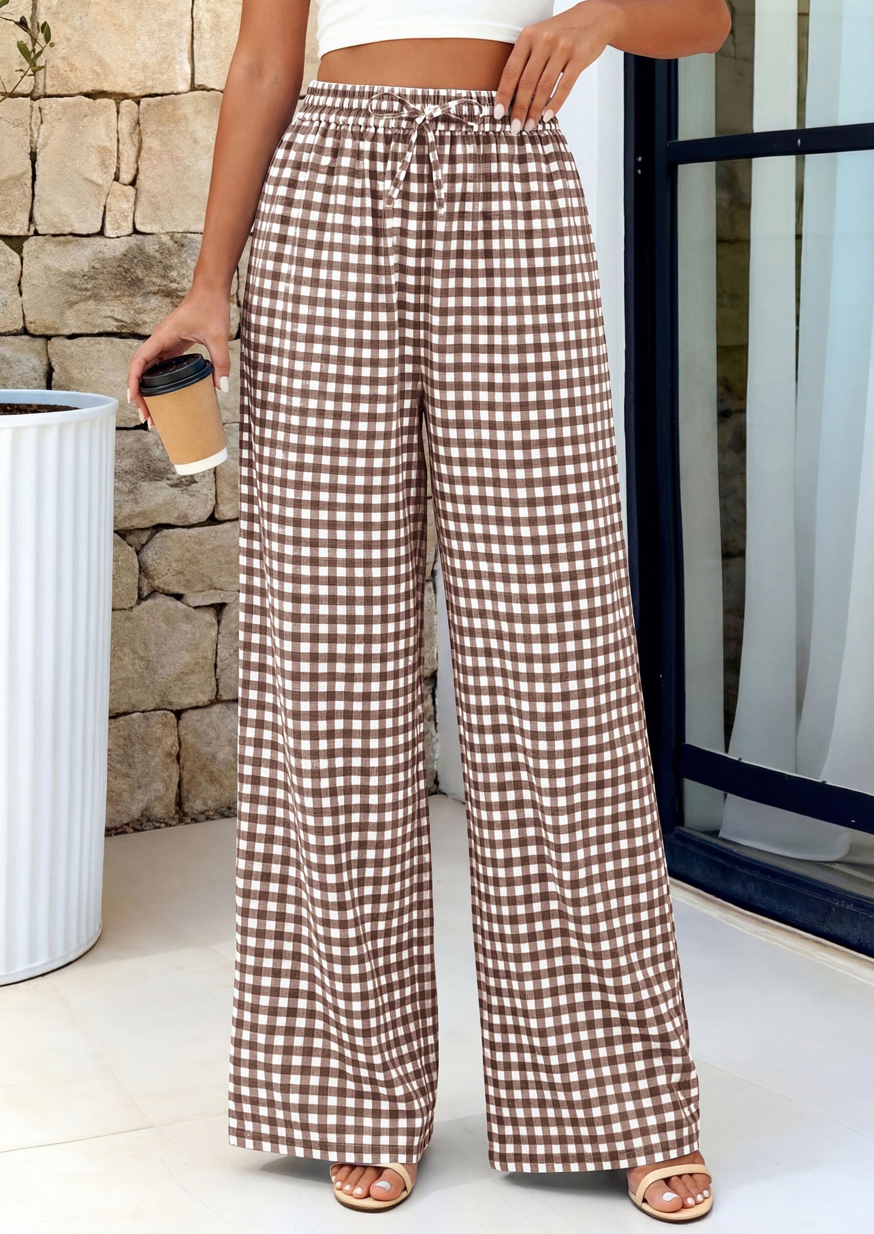 PRETTYGARDEN Women's Wide Leg Gingham Lounge Pants Summer  Casual Plaid Trousers Spring Y2K Clothes Comfy Pajama Bottoms