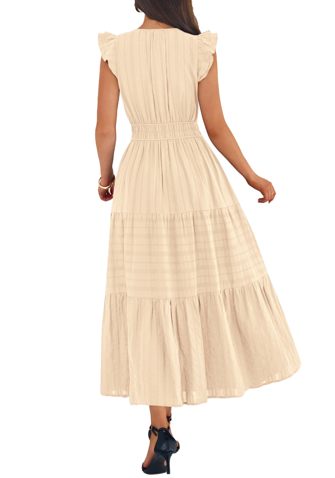 BTFBM Womens Summer Maxi Dress  Spring Boho Vacation Ruffle Flutter Short Sleeve A Line Tiered Flowy Dresses Pockets