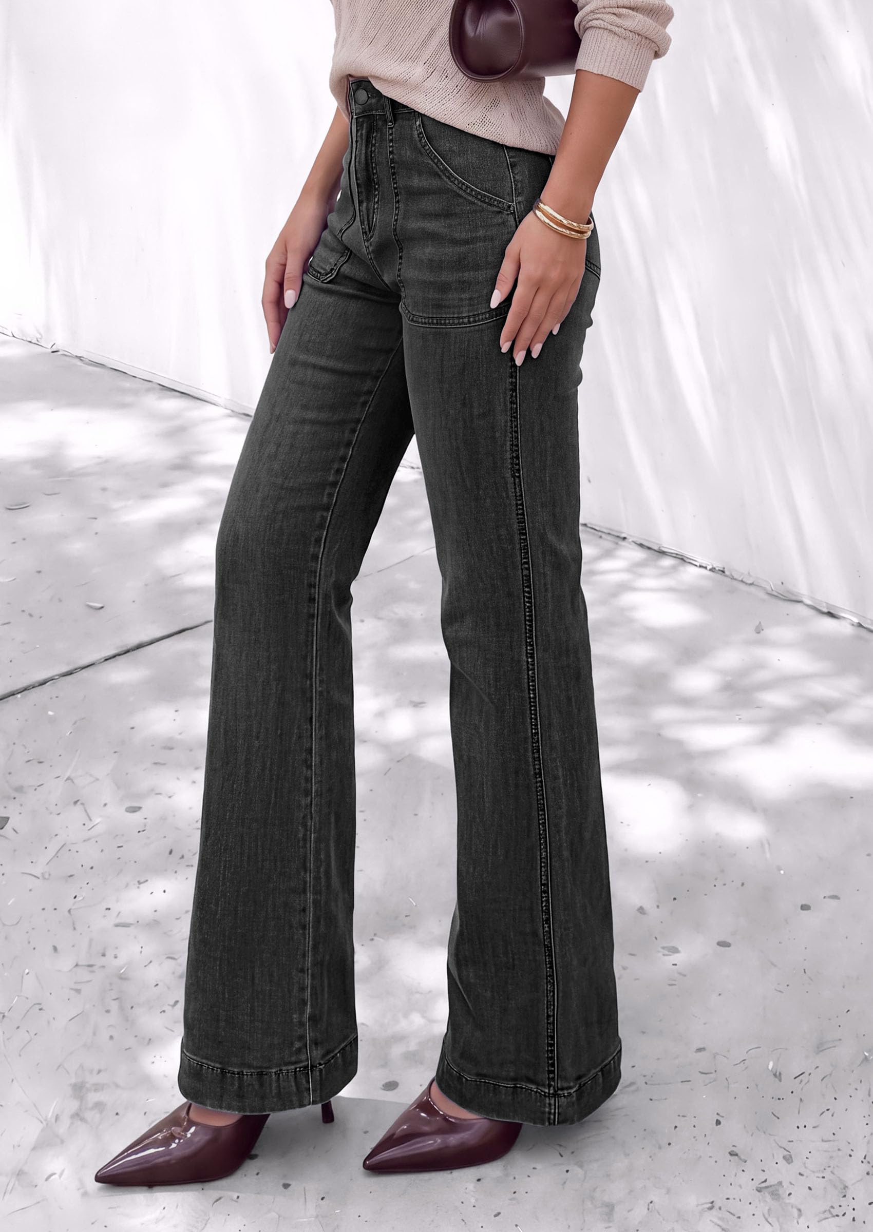 PRETTYGARDEN Womens High Waisted Wide Leg Jeans Demin Pants