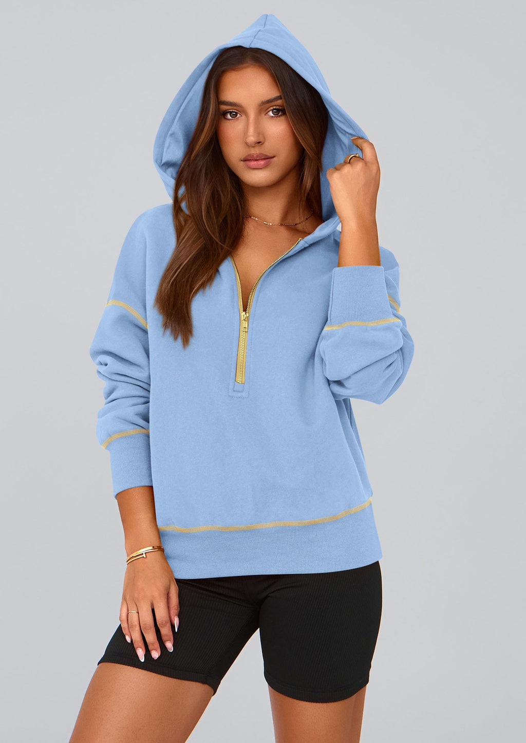 PRETTYGARDEN Women's  Fall Hooded Sweatshirts Long Sleeve Half Zip Cropped Hoodies Pullover Winter Fashion Clothes