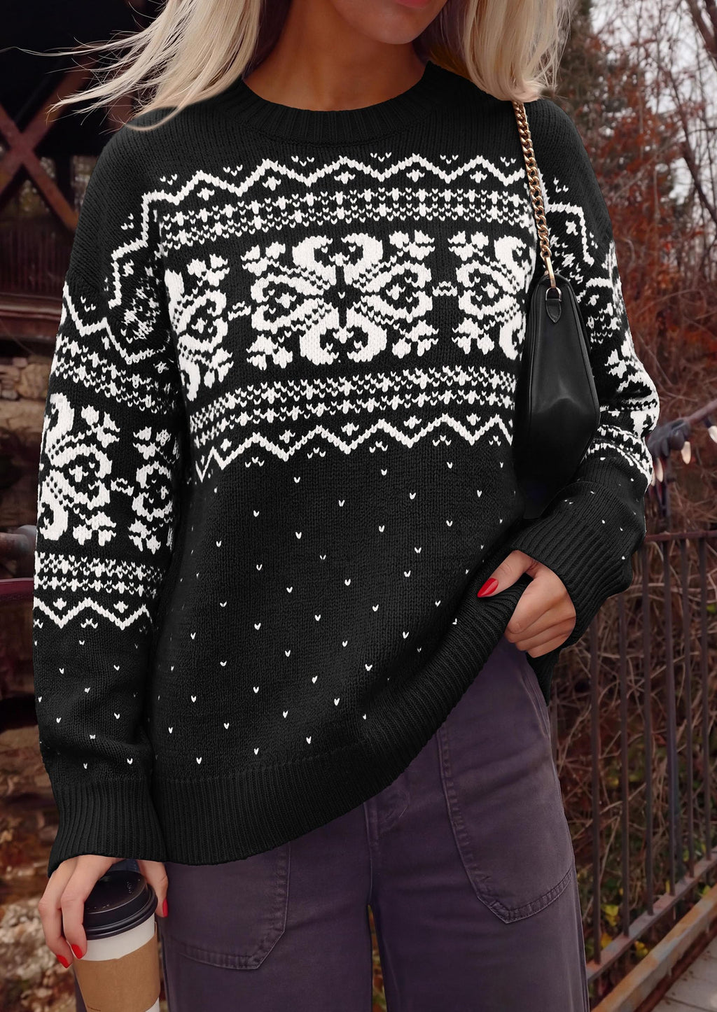PRETTYGARDEN Women's Fair Isle Oversized Sweater | Relaxed Fit, Soft Cozy Knit, Long Sleeve Pullover, Crew Neck, Going Out Tops, Fall Holiday Outfits, Winter Fashion Clothing